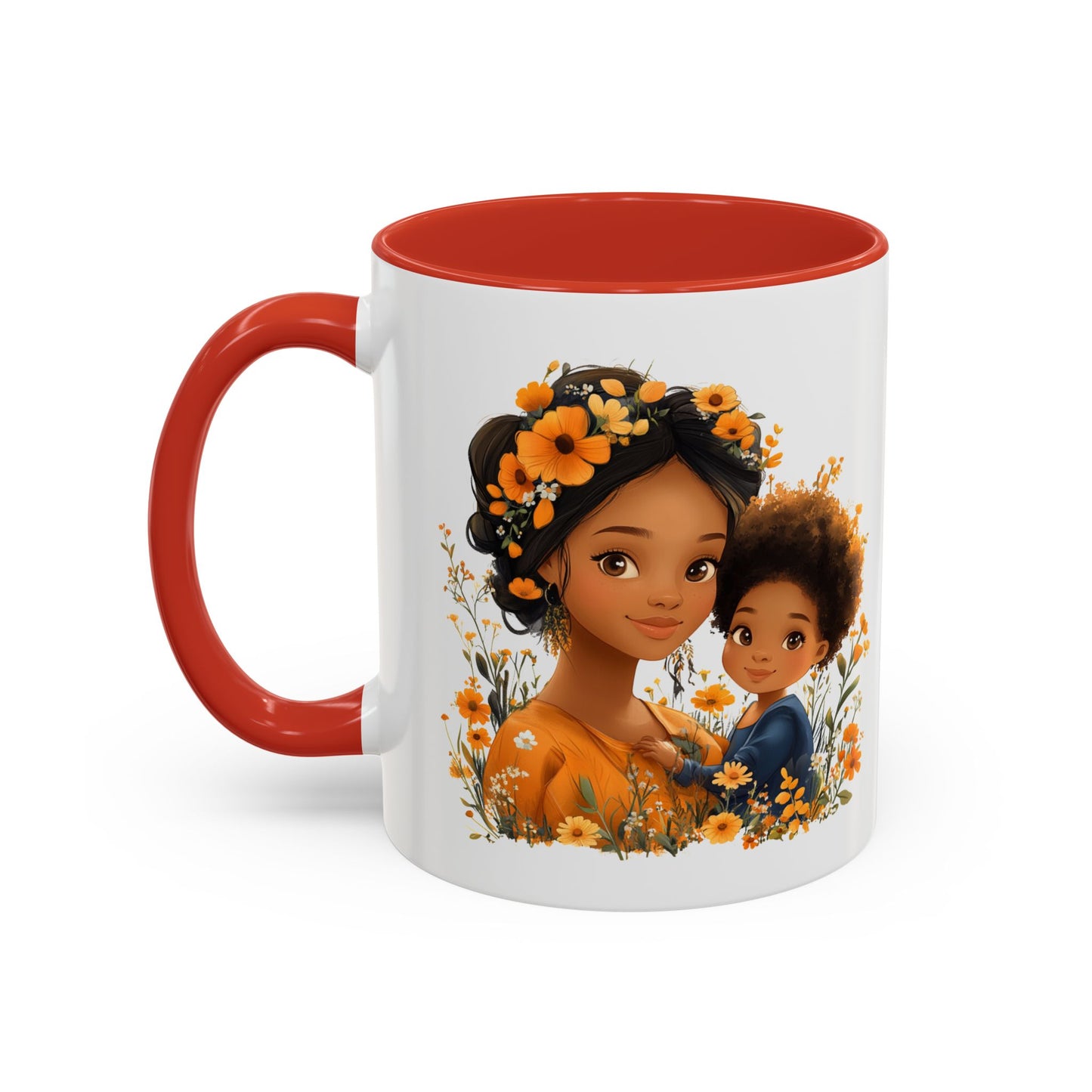 Floral Family Accent Coffee Mug - Mother's Day Gift, Cute Mug for Kids, Floral Design, Spring Decor, Family Bonding