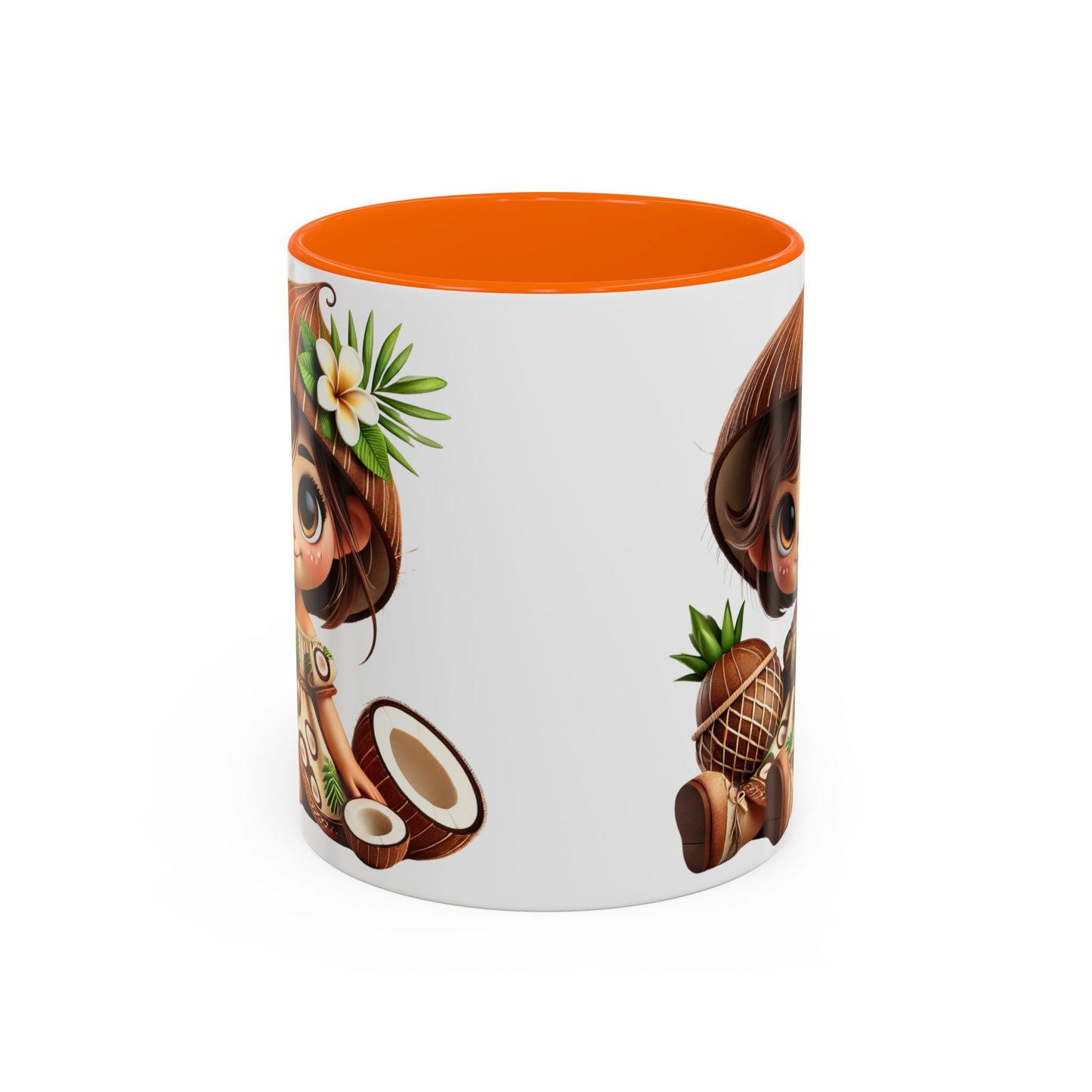 Tropical Kid's Accent Coffee Mug - Cute Animated Design with Pineapple & Coconut