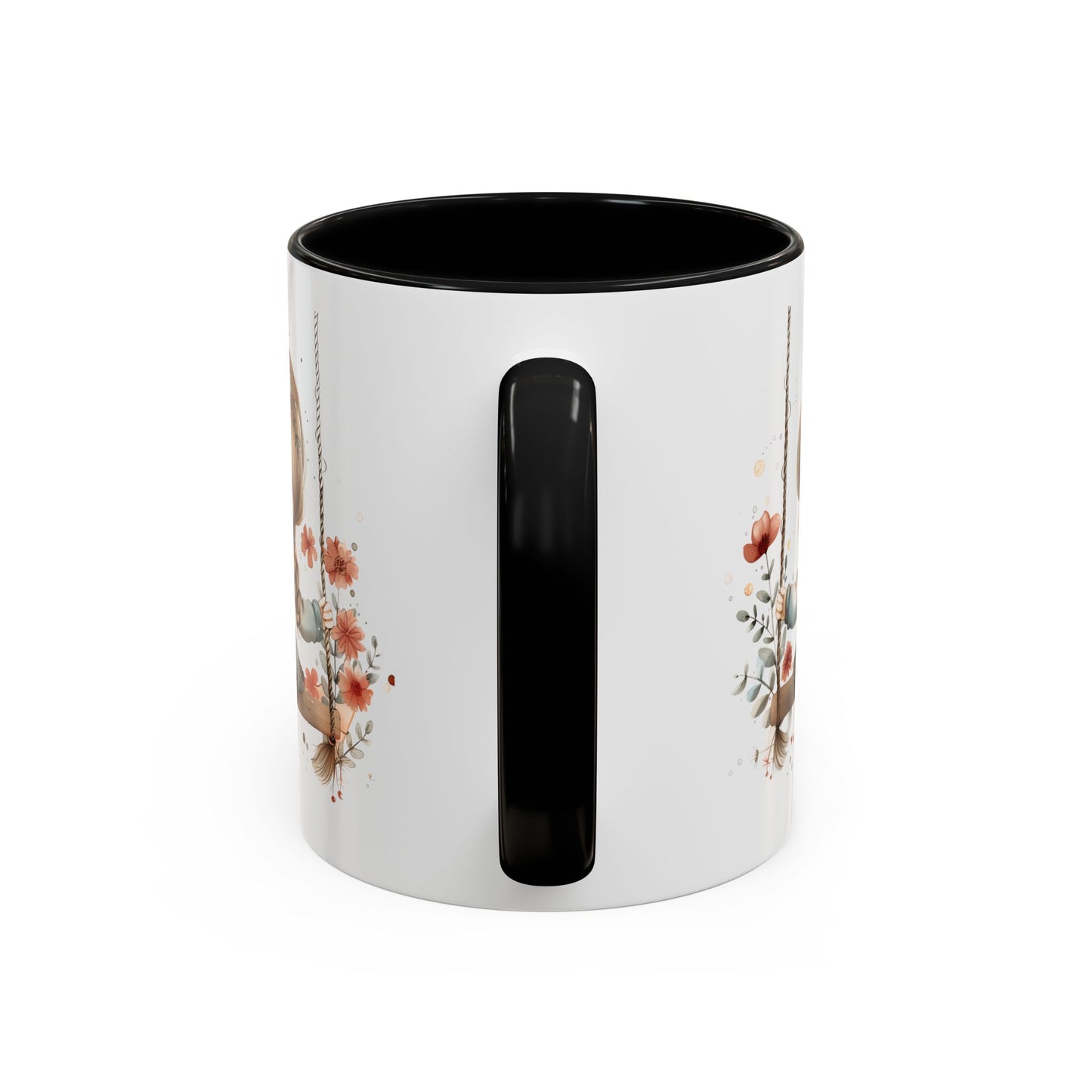 Whimsical Swinging Girl Coffee Mug - Cute Gift for Coffee Lovers, Home Decor, Spring Vibes, Floral Design, Girly Kitchen Accessory