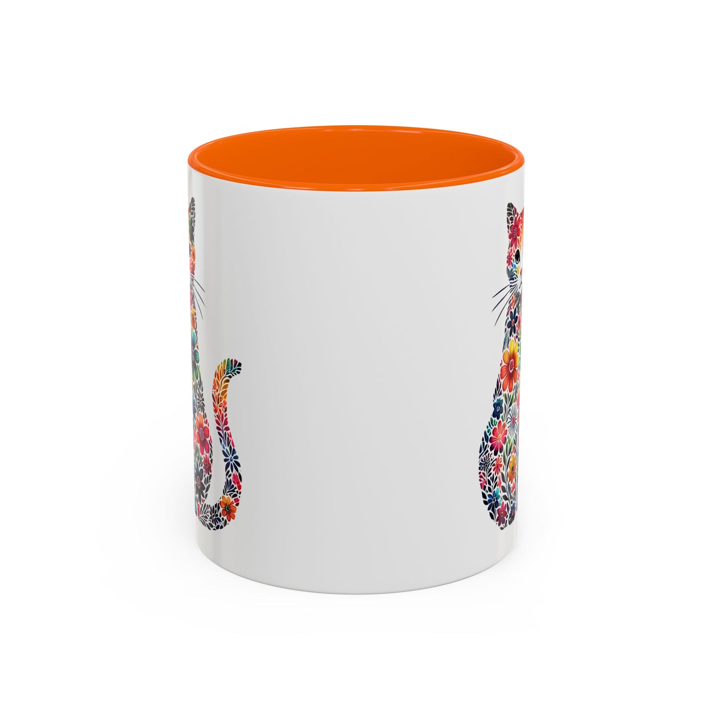 Floral Cat Coffee Mug, Colorful Cat Lover Mug, Gift for Cat Owners, Cat-Themed Kitchenware, Unique Animal Mug, Cozy Beverage Cup