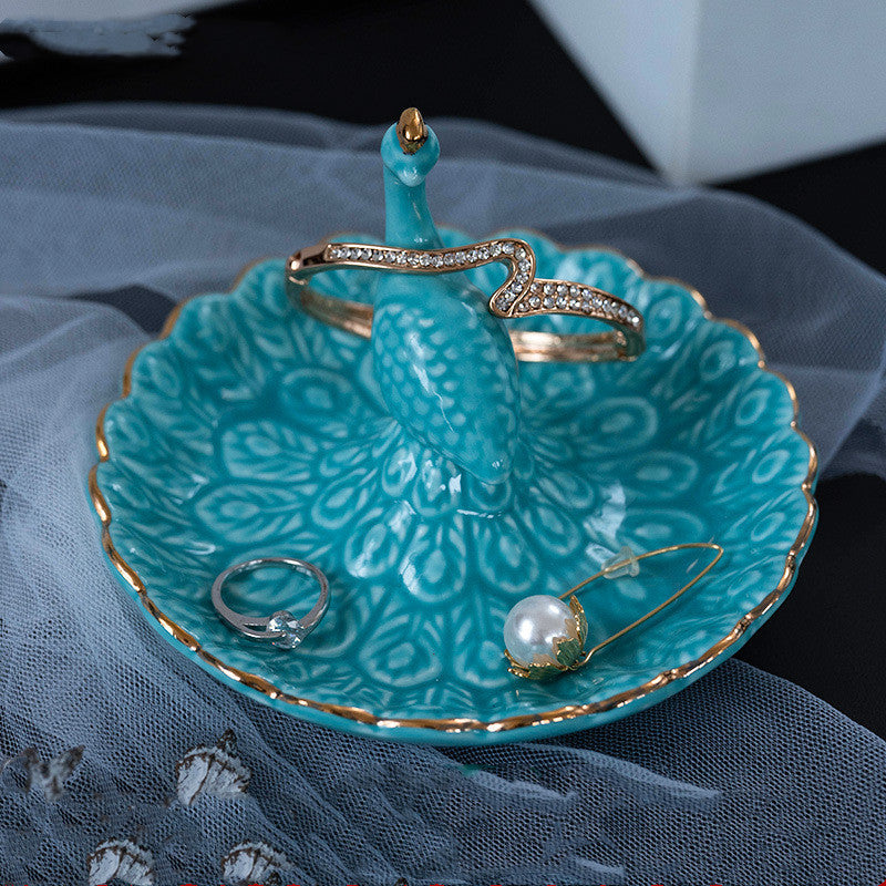 Ceramic Peacock Ring Jewelry Plate Earring Display Stand