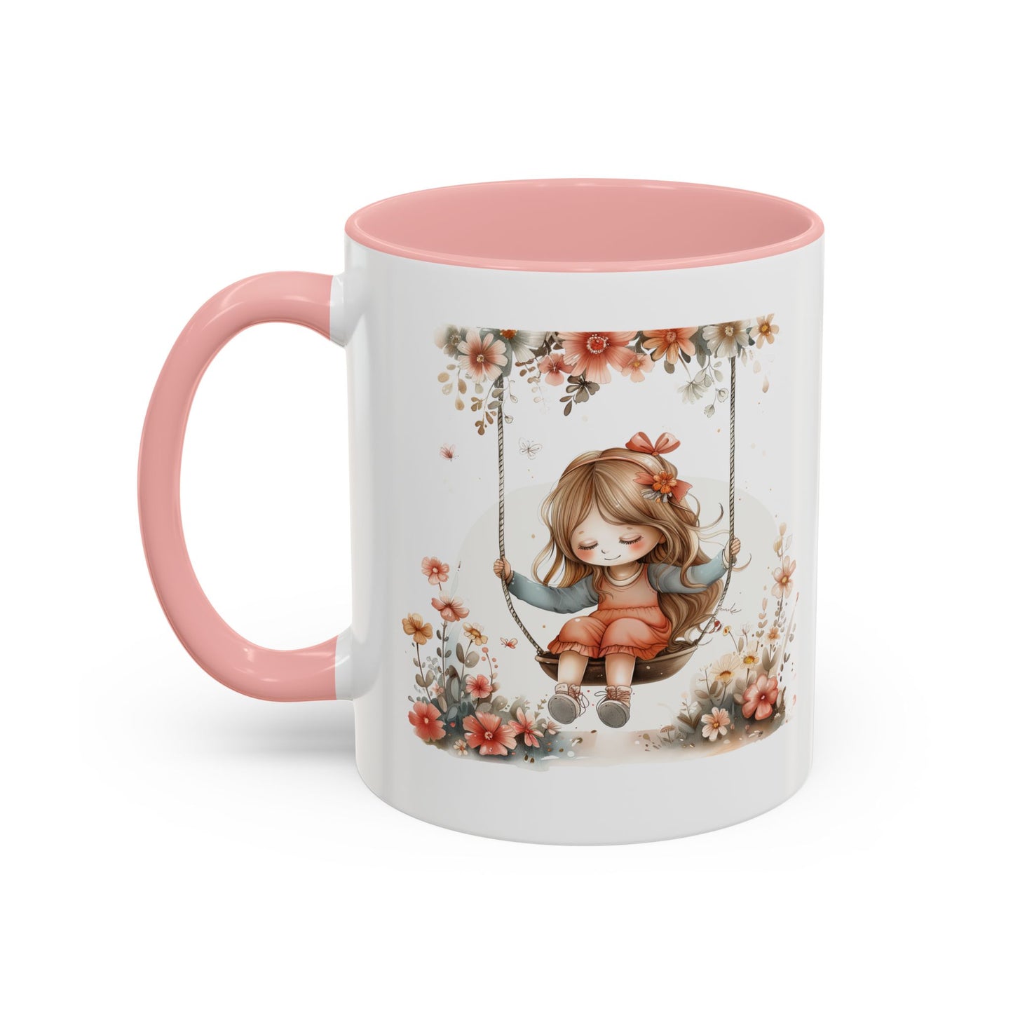 Cute Floral Swing Coffee Mug, Adorable Gift for Her, Tea Lover Mug, Cozy Home Decor, Birthday Gift, Floral Art Drinkware