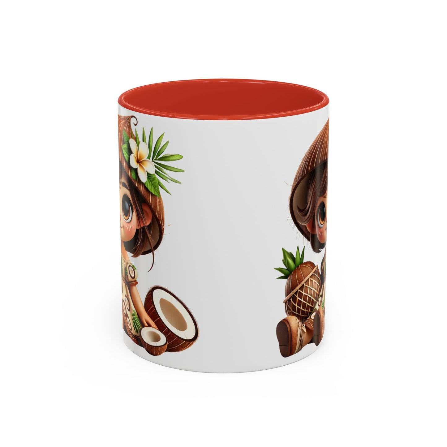 Tropical Kid's Accent Coffee Mug - Cute Animated Design with Pineapple & Coconut