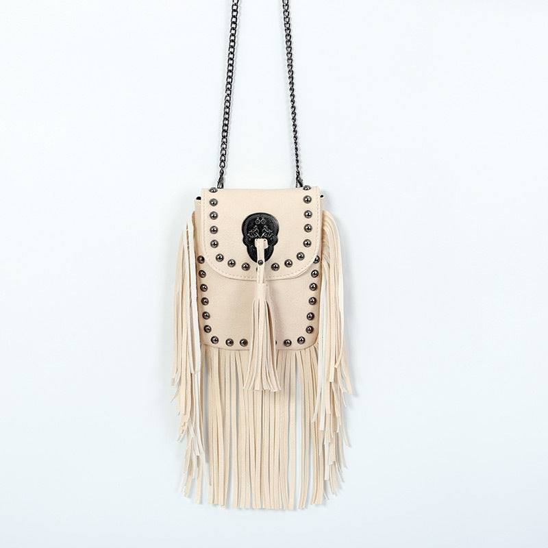 Sleek Soft Leather Studded Fringe Bag
