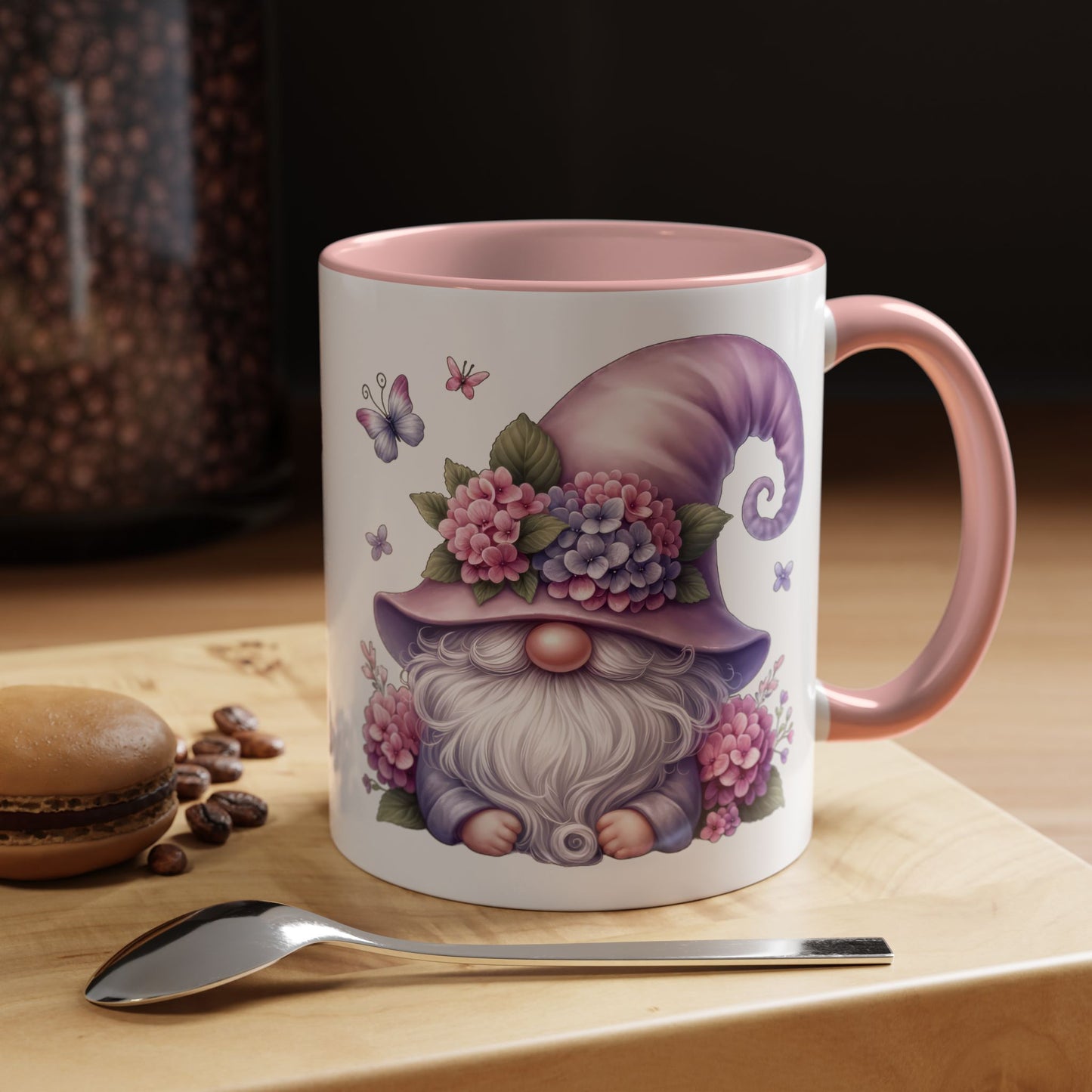 Gnome Floral Accent Coffee Mug, Cute Gnome Mug, Gift for Garden Lovers, Mother's Day Coffee Cup, Spring Decor, Personalized Mug