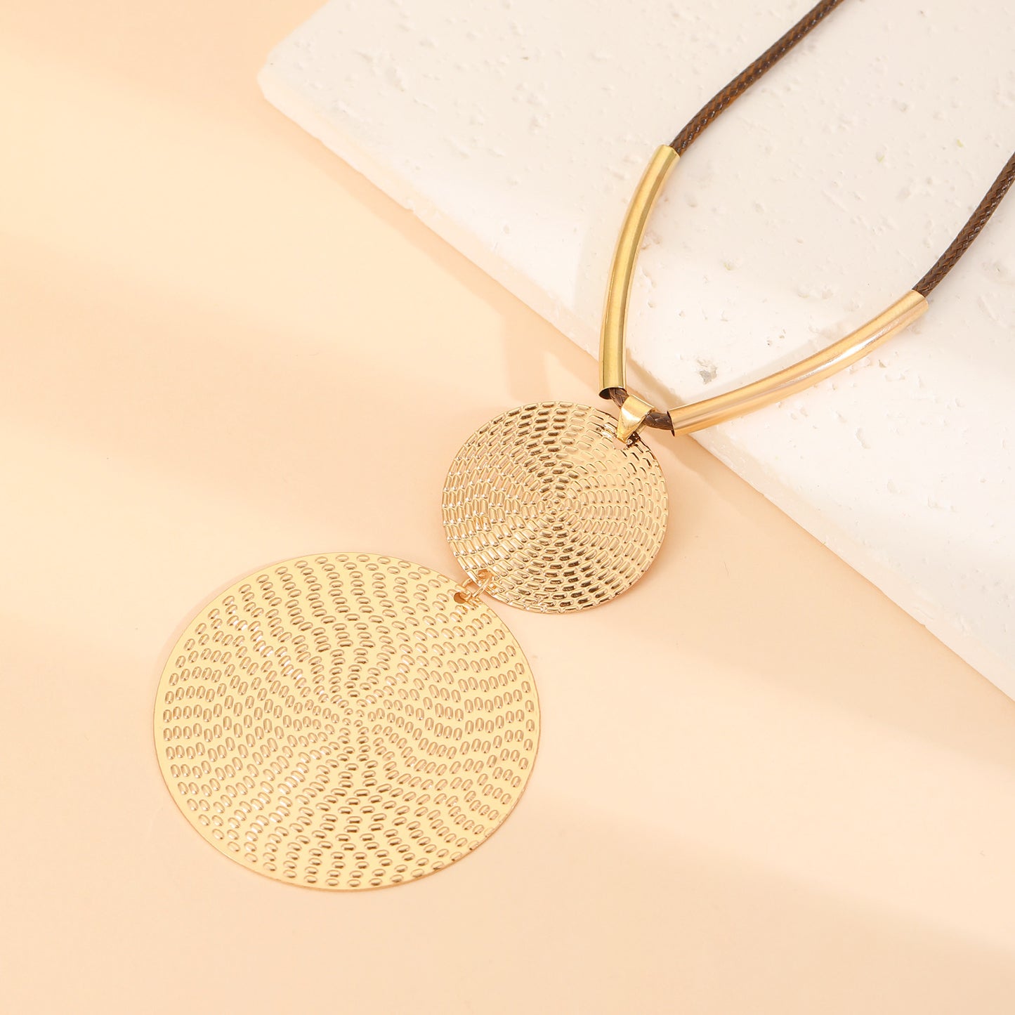 Exaggerated Pattern Double Round Cake Pendant Necklace