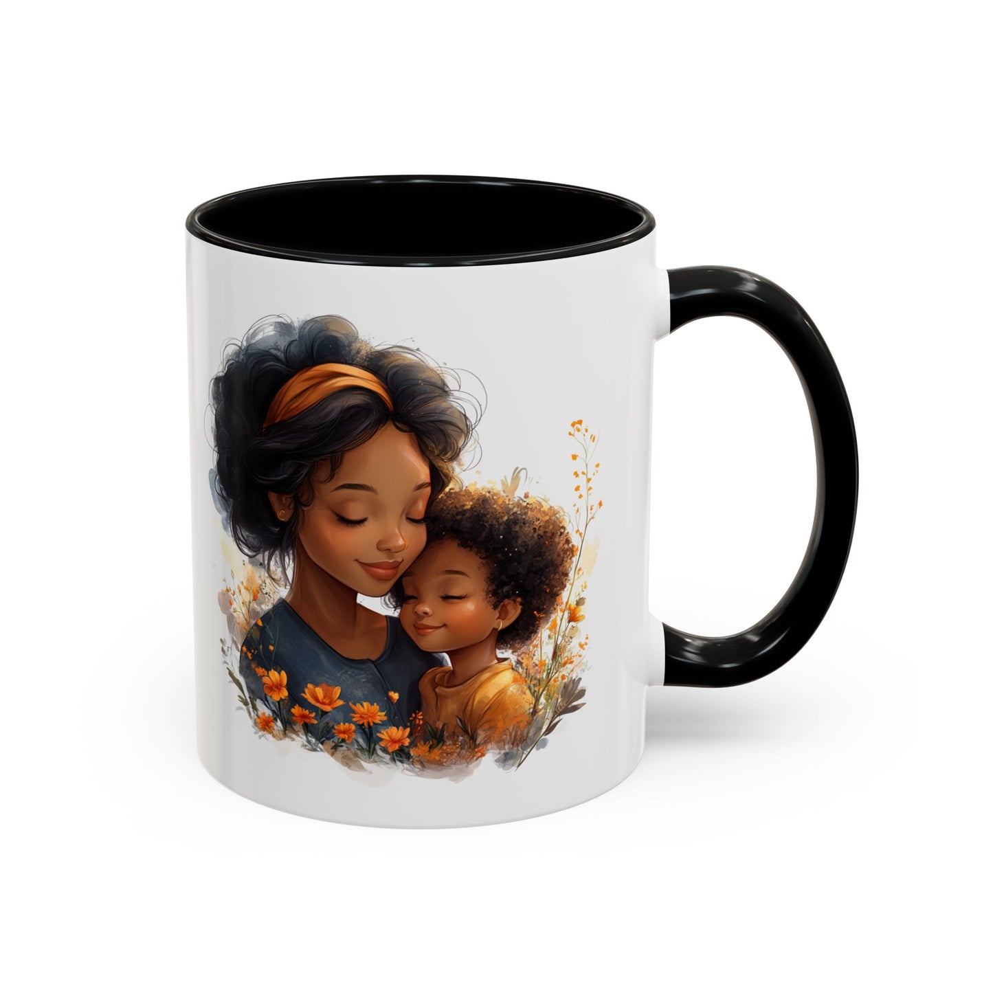 Vibrant Floral Mama & Child Coffee Mug, Black Handle Tea Cup, Perfect Gift for Moms, Cute Nursery Décor, Inspirational Homeware