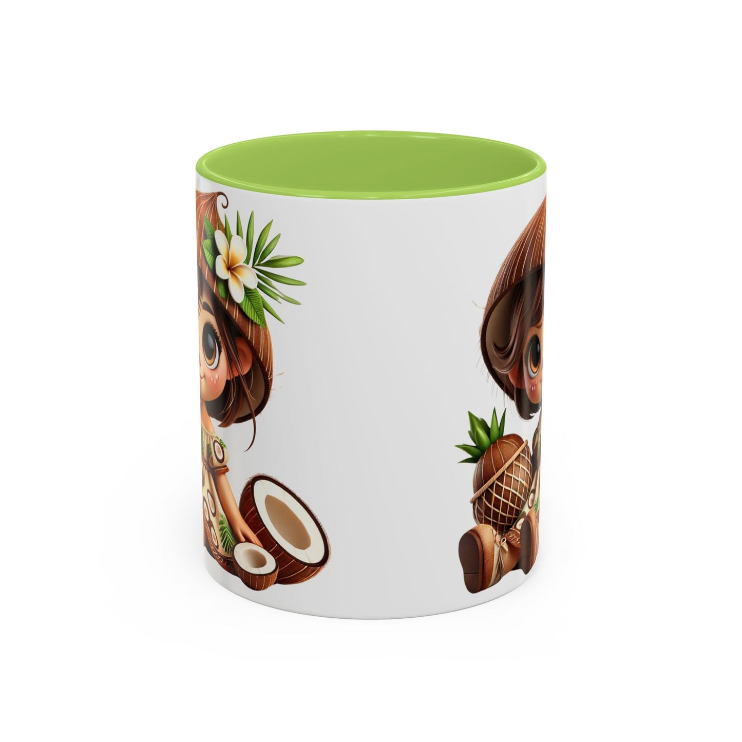 Tropical Kid's Accent Coffee Mug - Cute Animated Design with Pineapple & Coconut