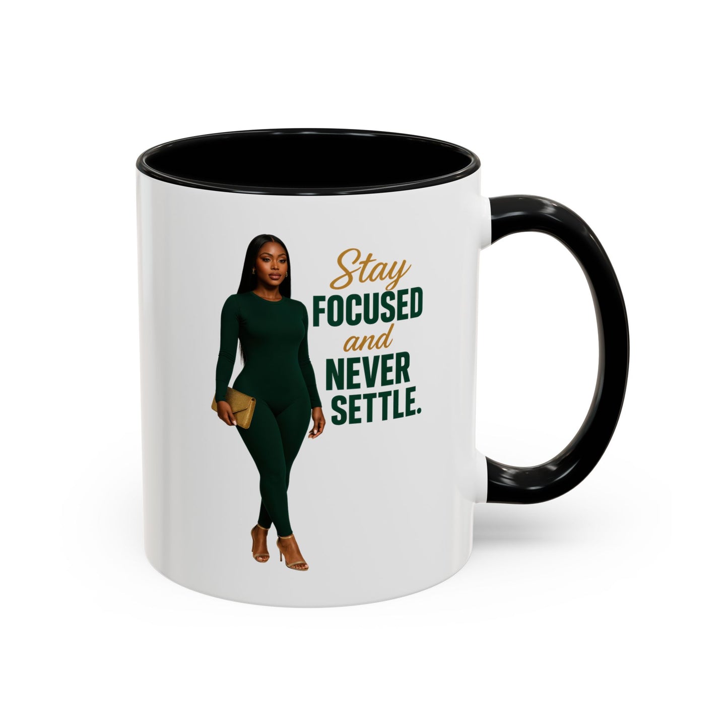 Motivational Accent Coffee Mug - Stay Focused and Never Settle | Inspirational Gift, Coffee Lover, Office Decor, Home Kitchen