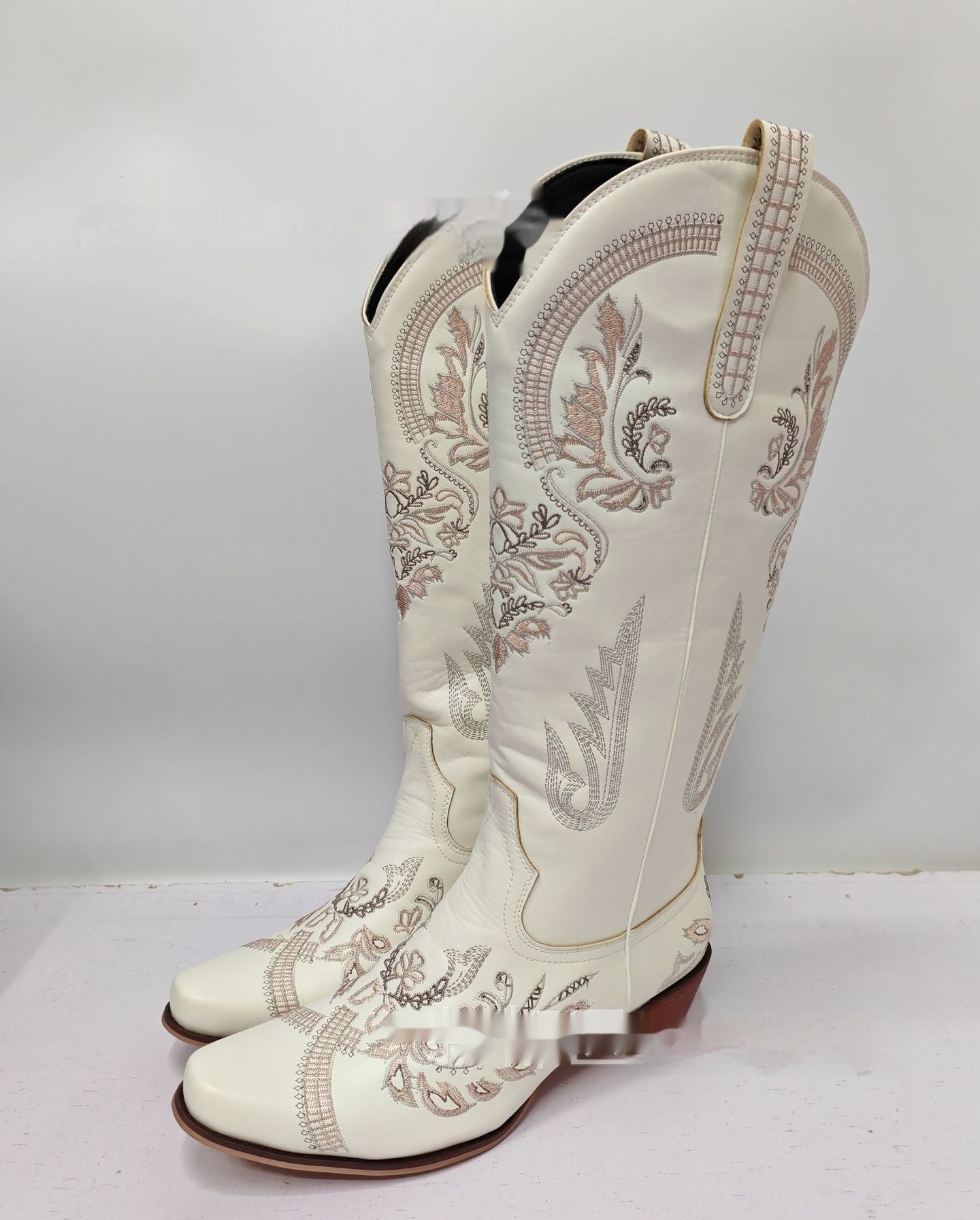 Embroidered Rhinestone Thick High Heel Side Zipper High-top Boots Store Hive UNIjuntos