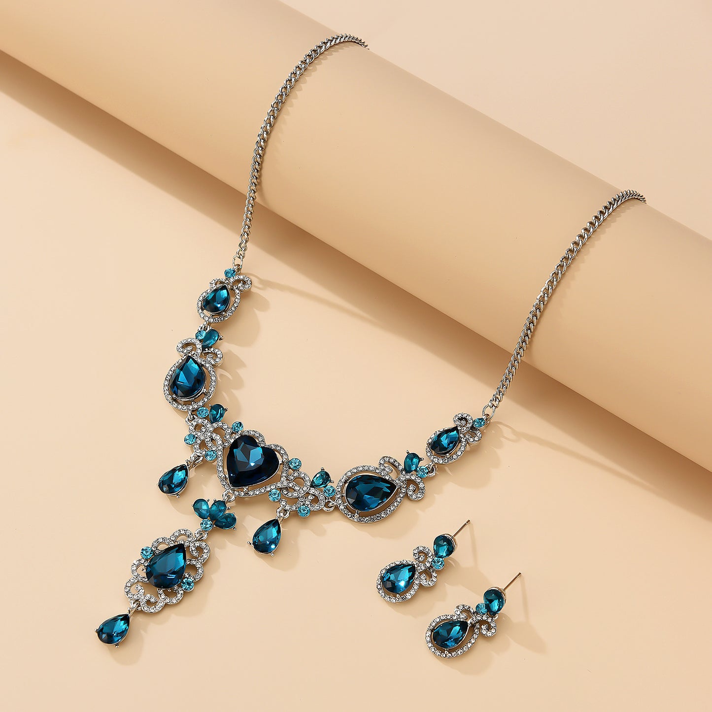 Bridal Set Two Piece Jewelry Blue Love Alloy Necklace