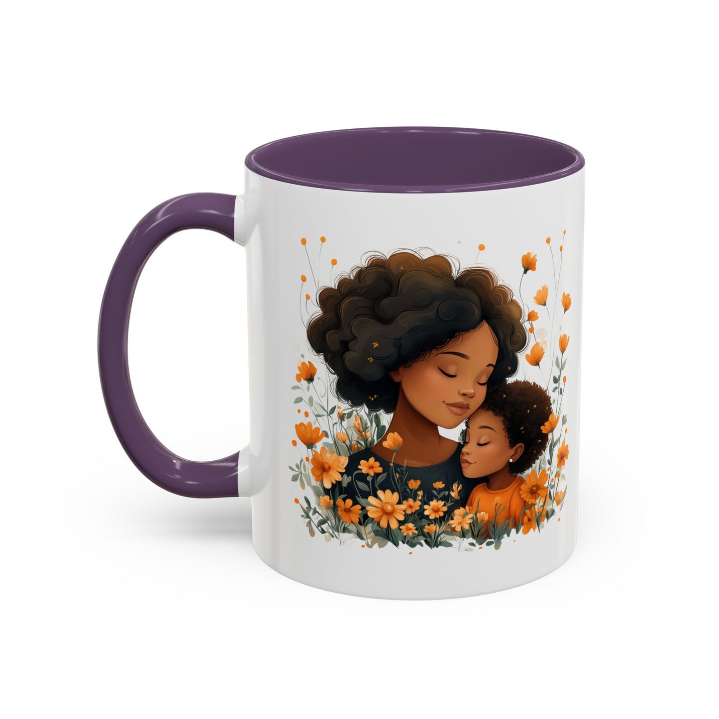 Mom & Child Floral Accent Coffee Mug, Cute Gift for Mother's Day, Spring Decoration, Warm Keepsake, Floral Artwork Mug