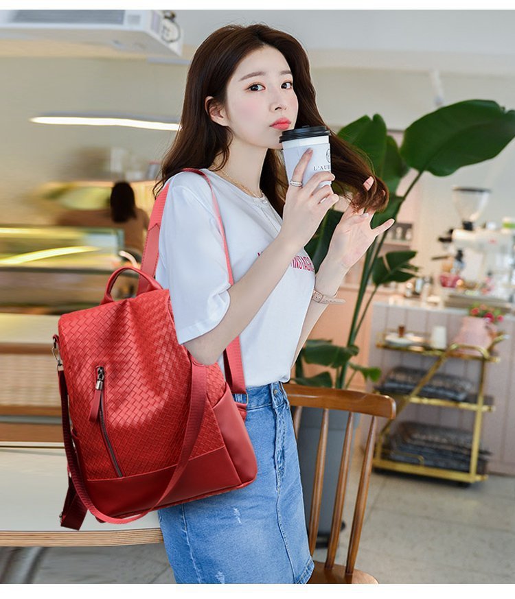 Retro Fashion Woven One Shoulder Portable Backpack Leisure Large Capacity Anti-theft