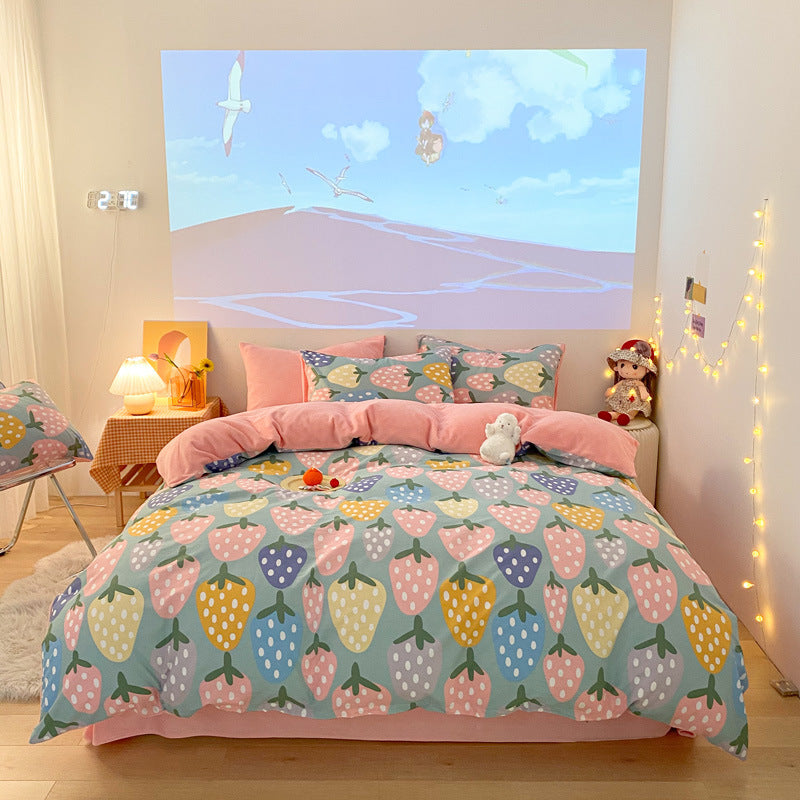 Three-piece Thermal Flannel Sheet And Quilt Cover