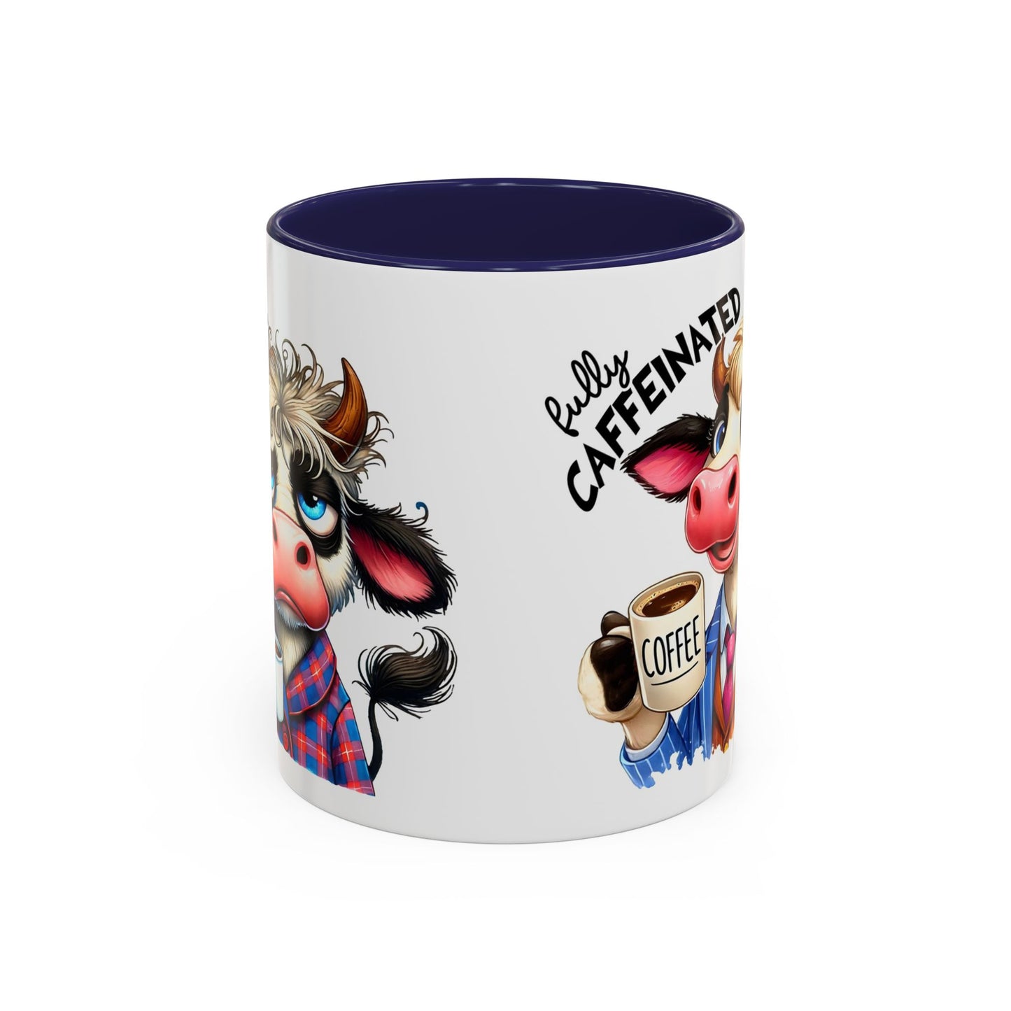 Caffeinated Cow Mug, Cute Animal Coffee Cup, Farmhouse Kitchen Gift, Fun Ceramic Mug for Coffee Lovers, Unique Drinkware for Holidays