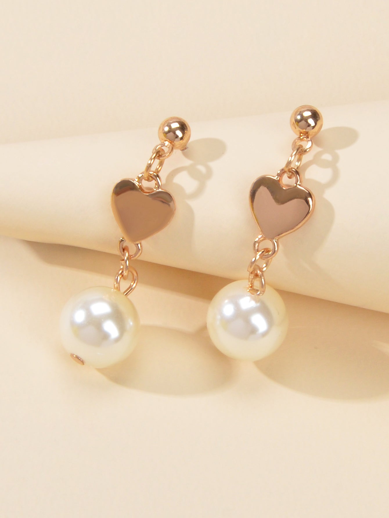 Anniversary Wedding Jewellery Simulated Pearl Decor Gold Heart Love Gift Earring-3