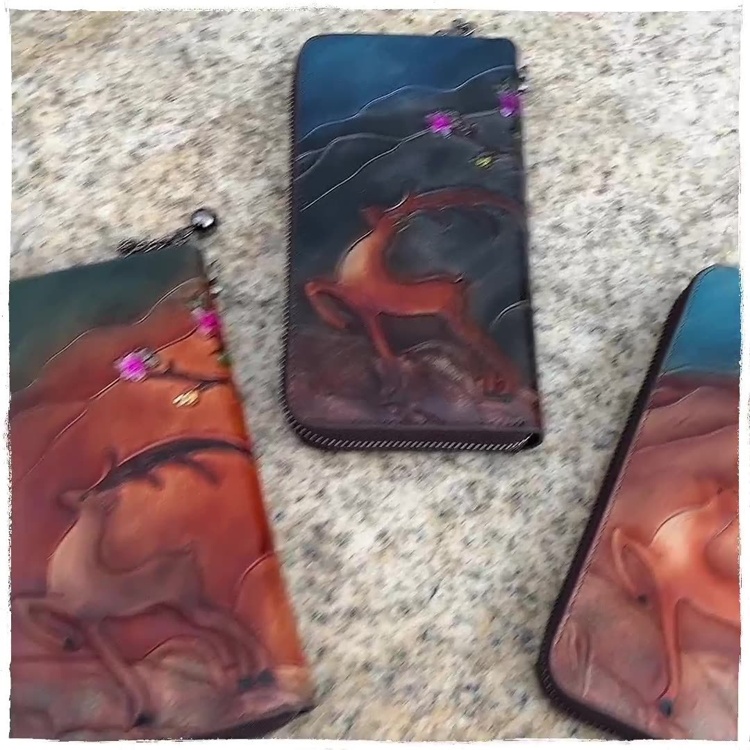 Portefeuille long à fermeture éclair Portefeuille en cuir de vachette première couche