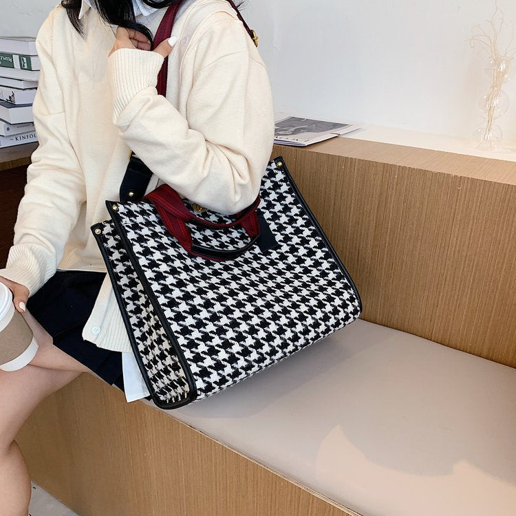 Fashion One Shoulder Canvas Plaid Handbag
