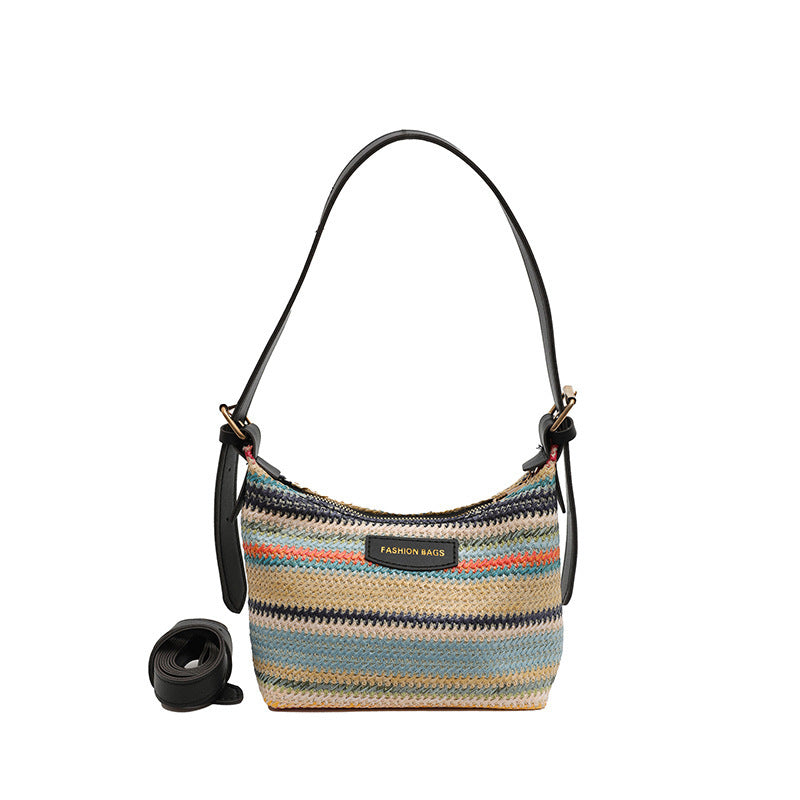 Fashion Color Contrast Woven Bag Women's Simple Shoulder Bag