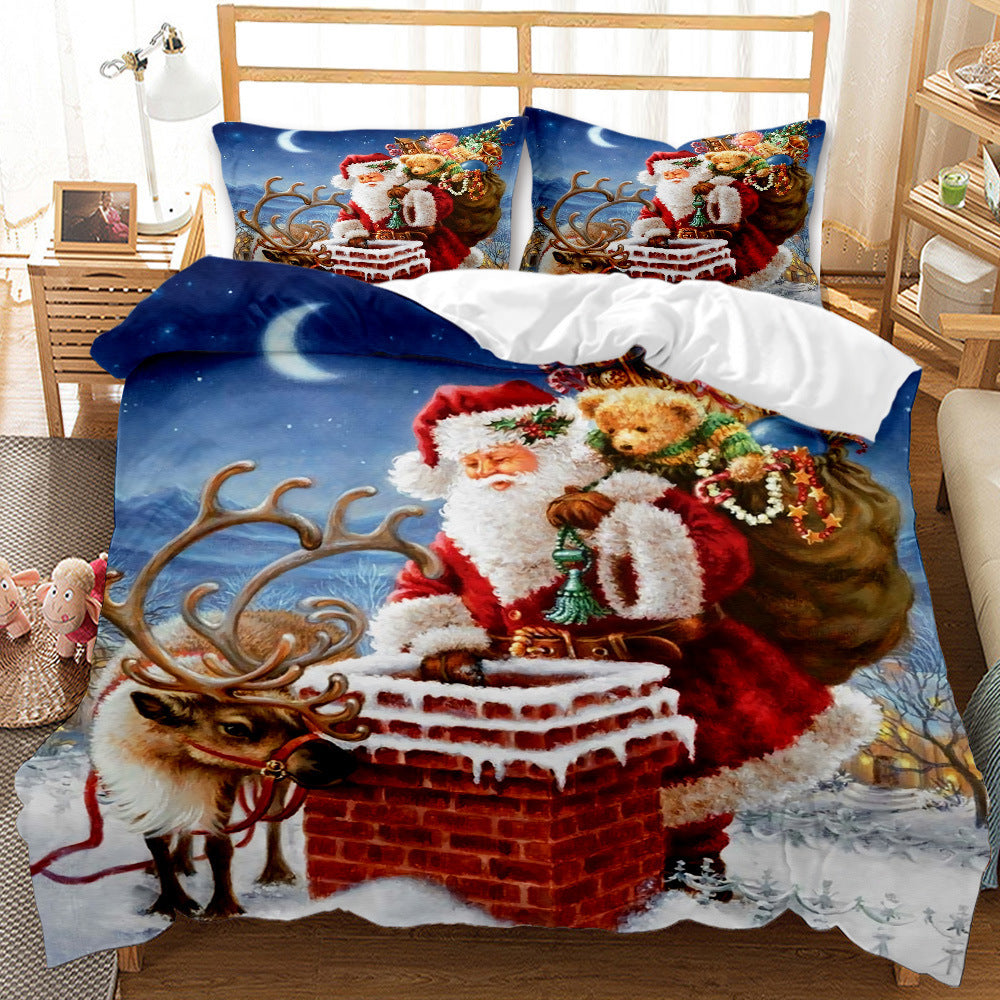 Red Christmas 3D Digital Print Ground Bedding Three-piece Set