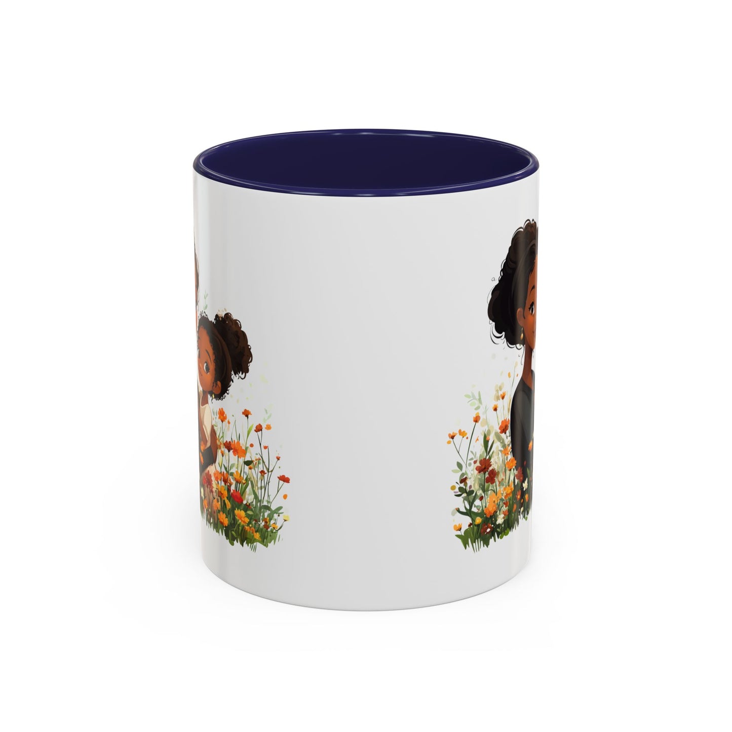 Floral Family Accent Coffee Mug, Black Handle Mug, Mama and Child Gift, Mother's Day, Cozy Home Decor, Cute Coffee Cup