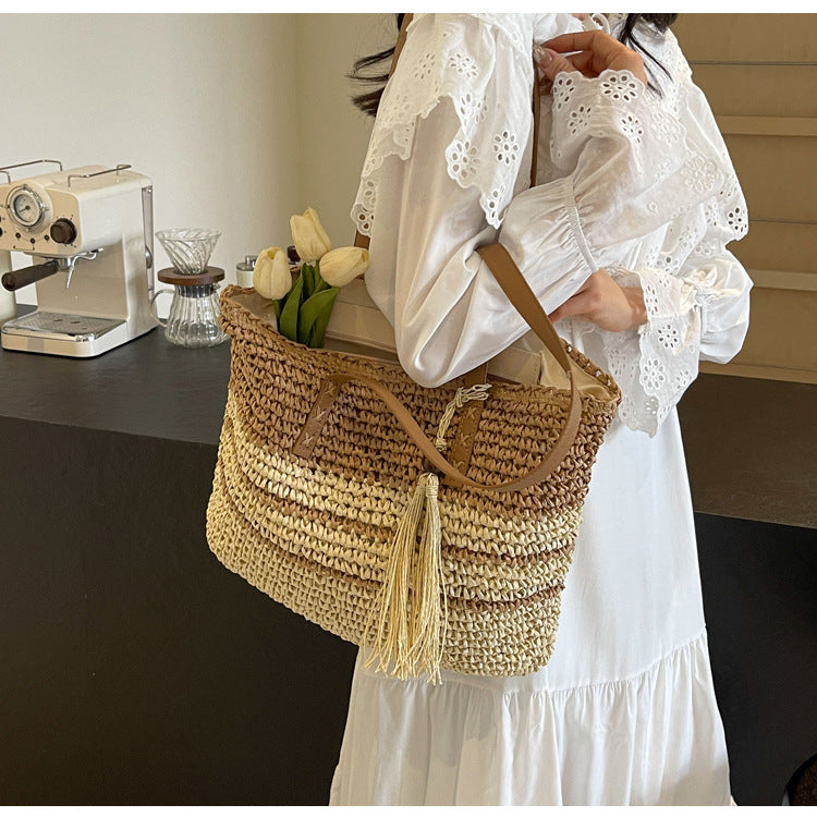 New Niche Contrast Color Large Capacity Woven Bag Store Hive UNIjuntos