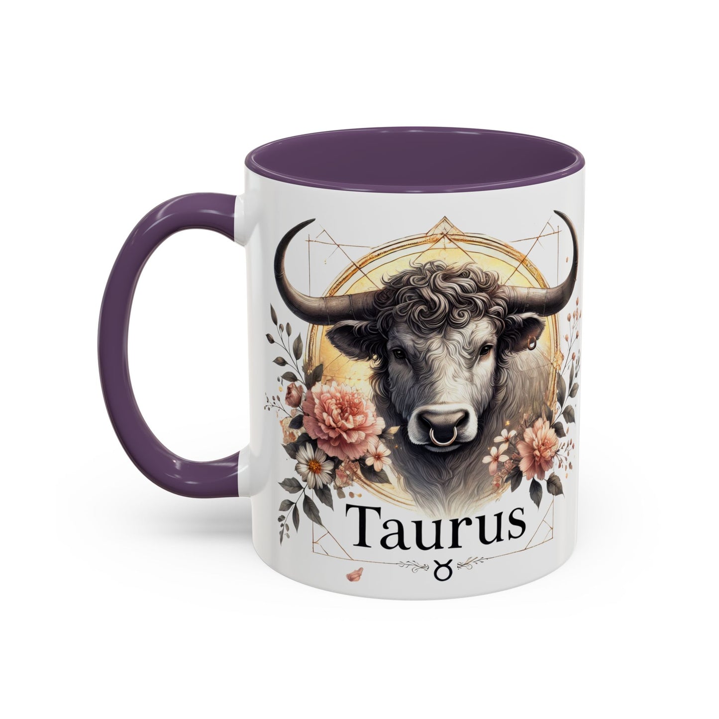 Taurus Floral Accent Coffee Mug | Astrology Gift for Taurus Fans | Office, Birthday, Zodiac Decor, Personalized Mug, Home & Kitchen