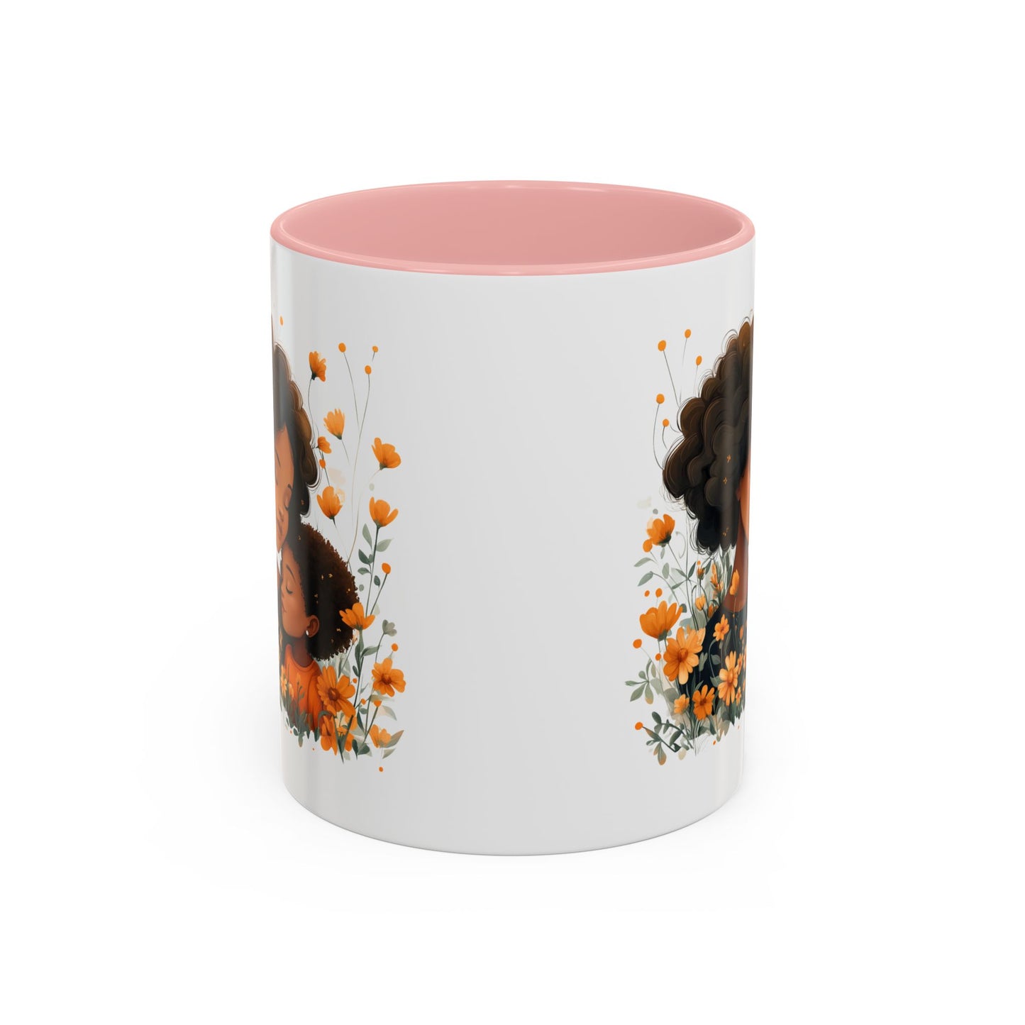 Mom & Child Floral Accent Coffee Mug, Cute Gift for Mother's Day, Spring Decoration, Warm Keepsake, Floral Artwork Mug