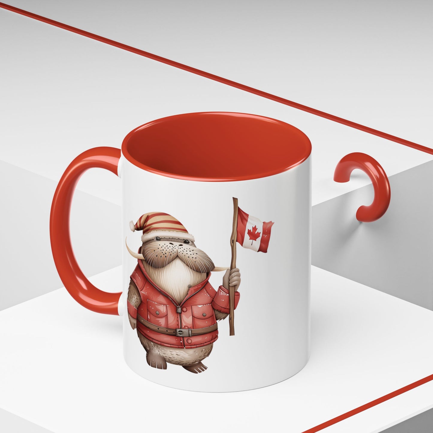 Canadian Holiday Accent Coffee Mug - Adorable Walrus with Flag, Gift for Canada Day, Cute Decor, Coffee Lover, Kitchen Accessory