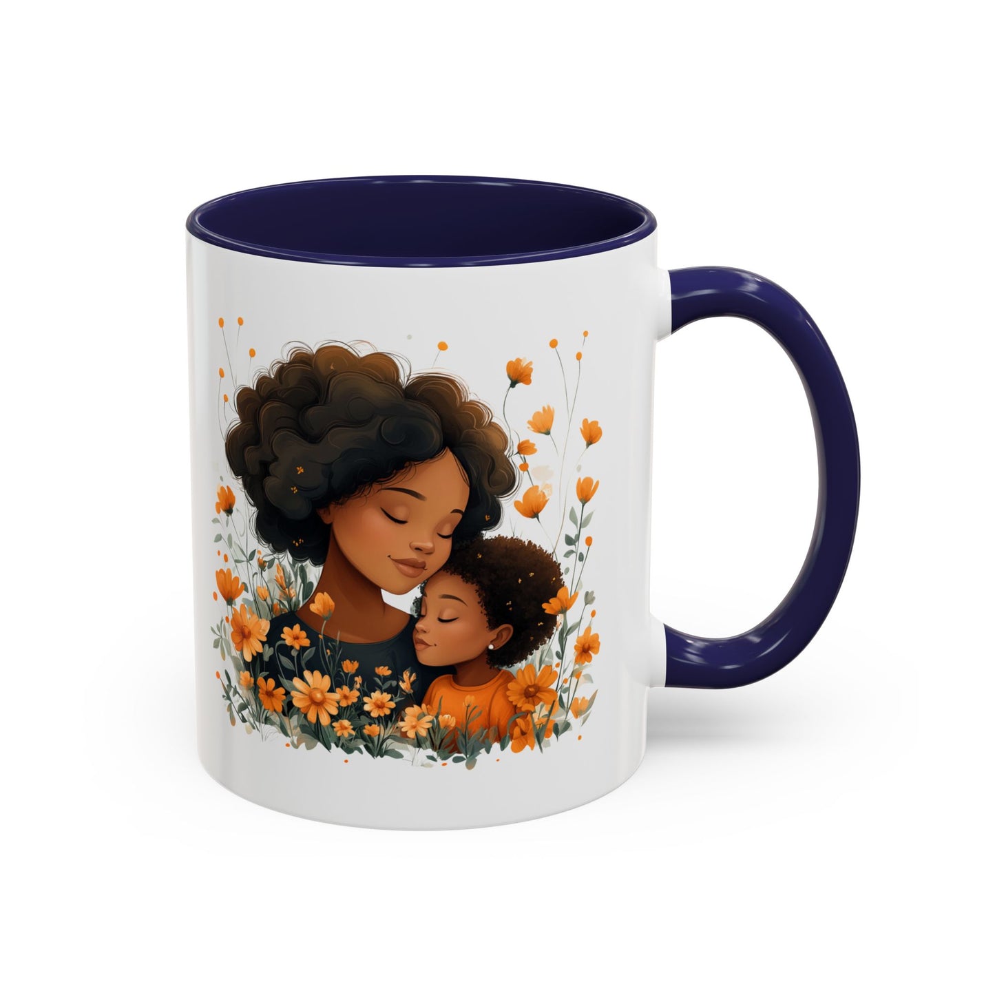 Mom & Child Floral Accent Coffee Mug, Cute Gift for Mother's Day, Spring Decoration, Warm Keepsake, Floral Artwork Mug