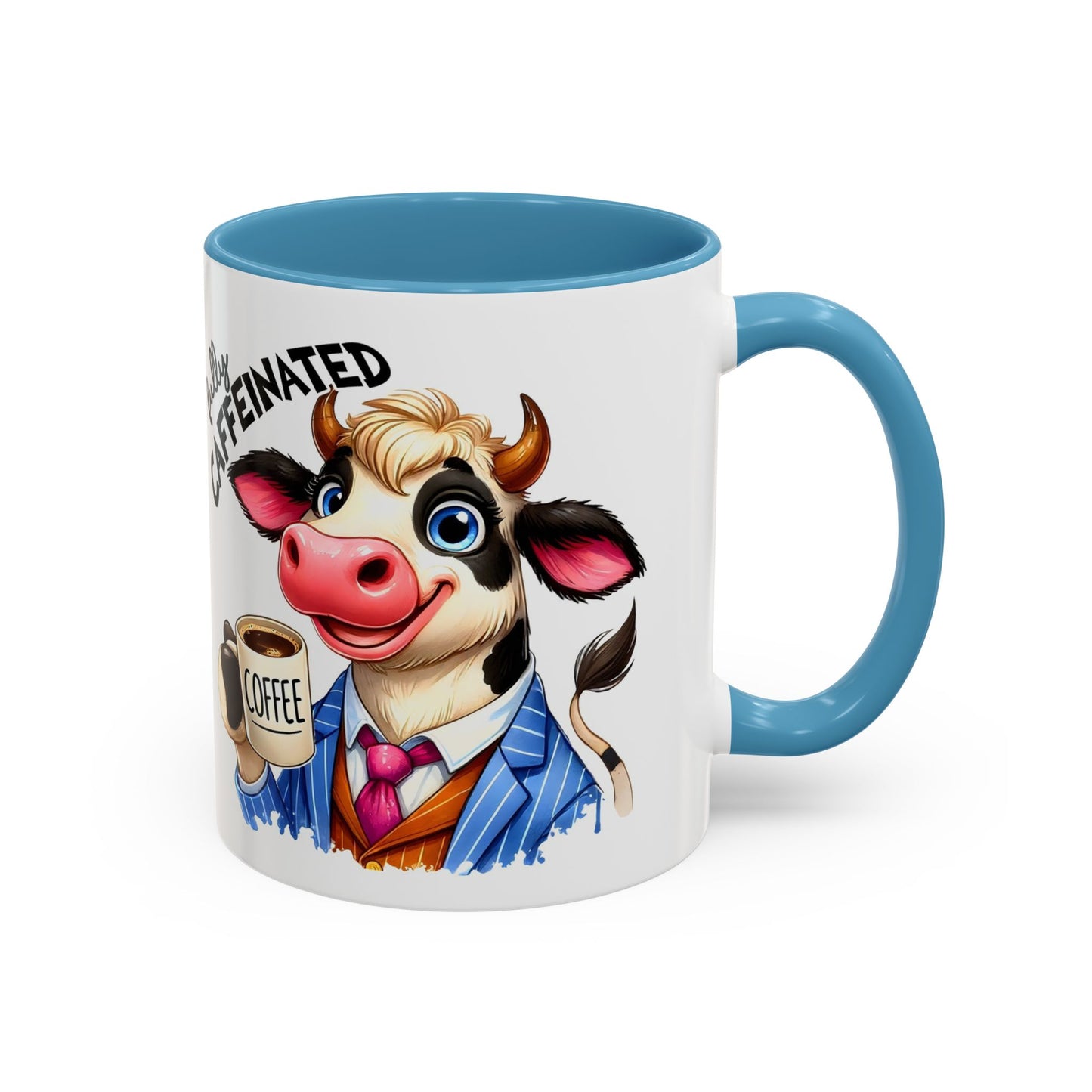 Caffeinated Cow Mug, Cute Animal Coffee Cup, Farmhouse Kitchen Gift, Fun Ceramic Mug for Coffee Lovers, Unique Drinkware for Holidays