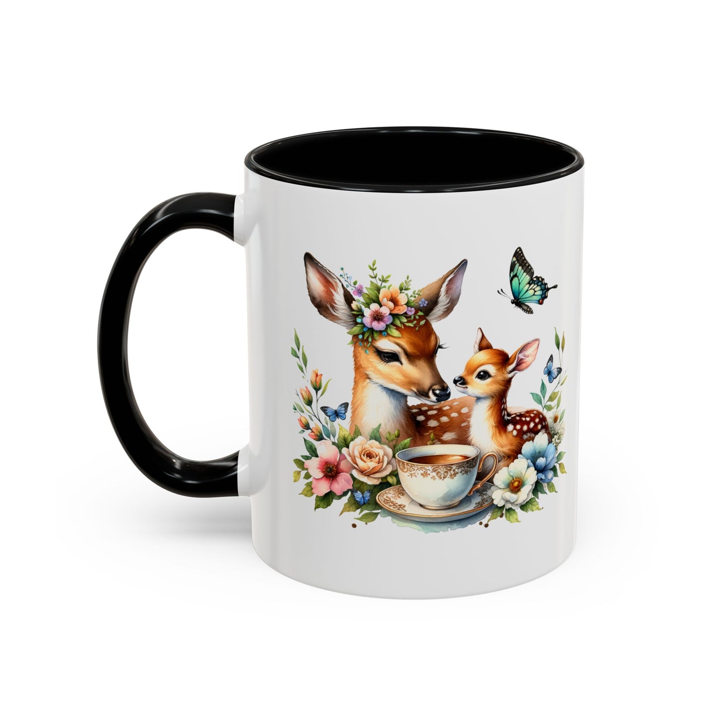 Charming Forest Friends Mug, Gift for Nature Lovers, Cute Coffee Mug, Deer and Floral Design, Mother's Day Present