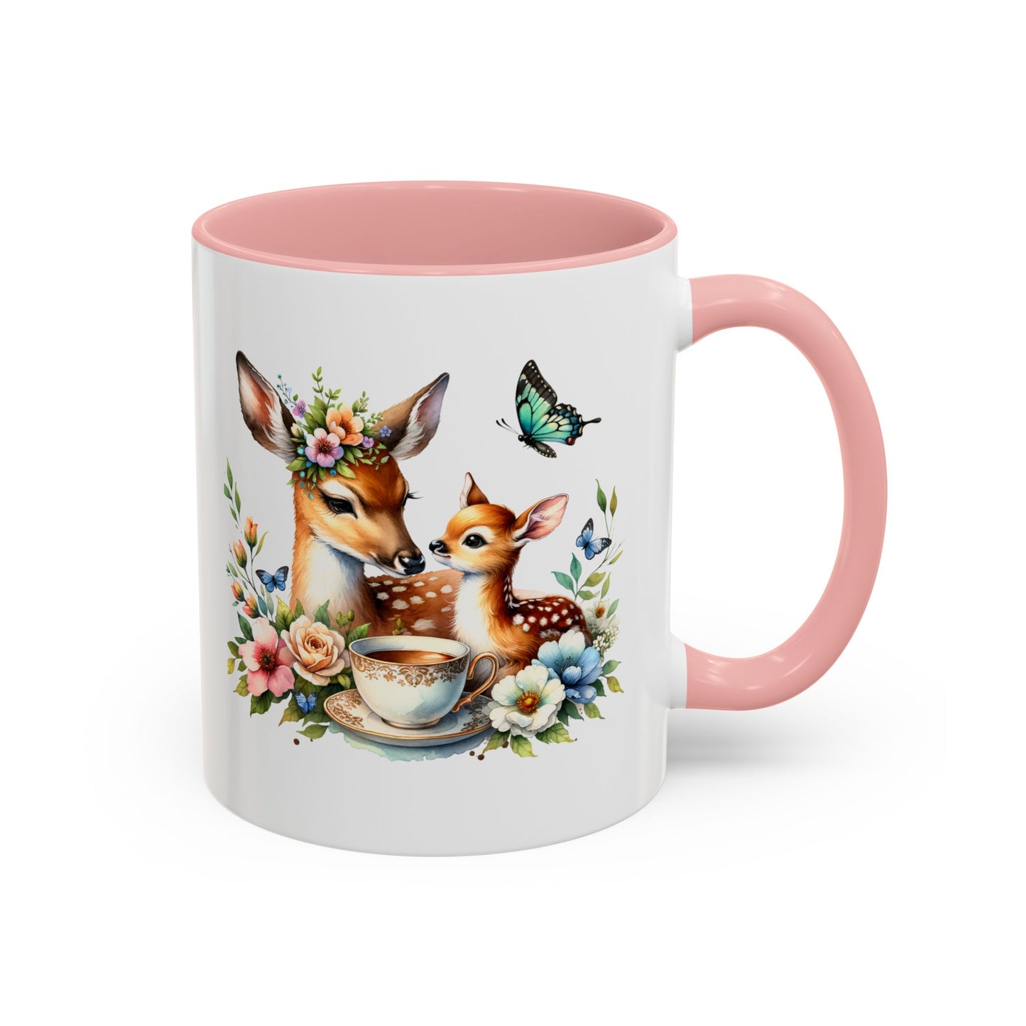 Charming Forest Friends Mug, Gift for Nature Lovers, Cute Coffee Mug, Deer and Floral Design, Mother's Day Present