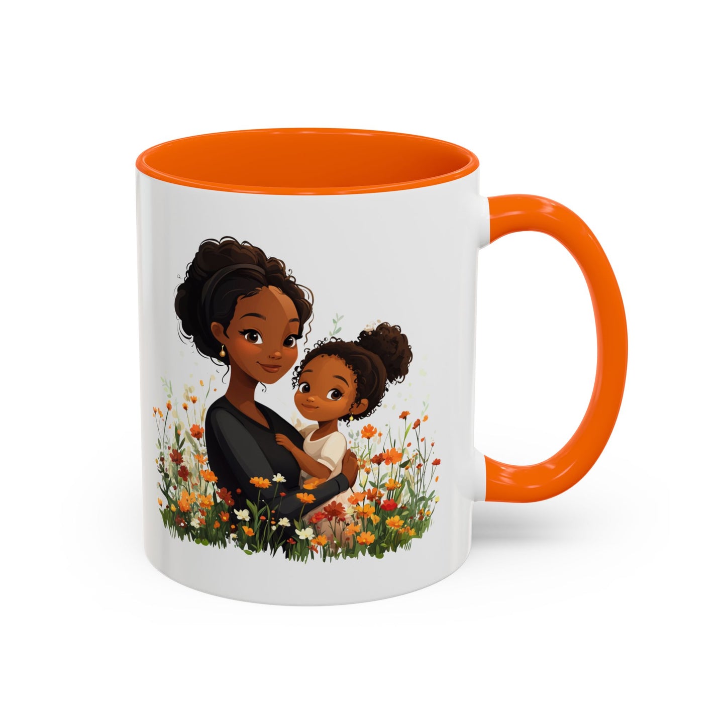 Floral Family Accent Coffee Mug, Black Handle Mug, Mama and Child Gift, Mother's Day, Cozy Home Decor, Cute Coffee Cup