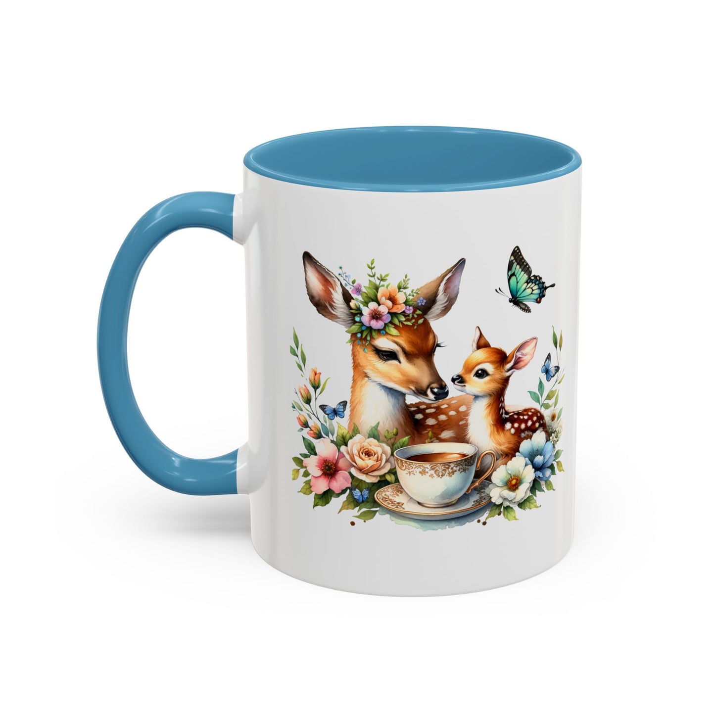 Charming Forest Friends Mug, Gift for Nature Lovers, Cute Coffee Mug, Deer and Floral Design, Mother's Day Present