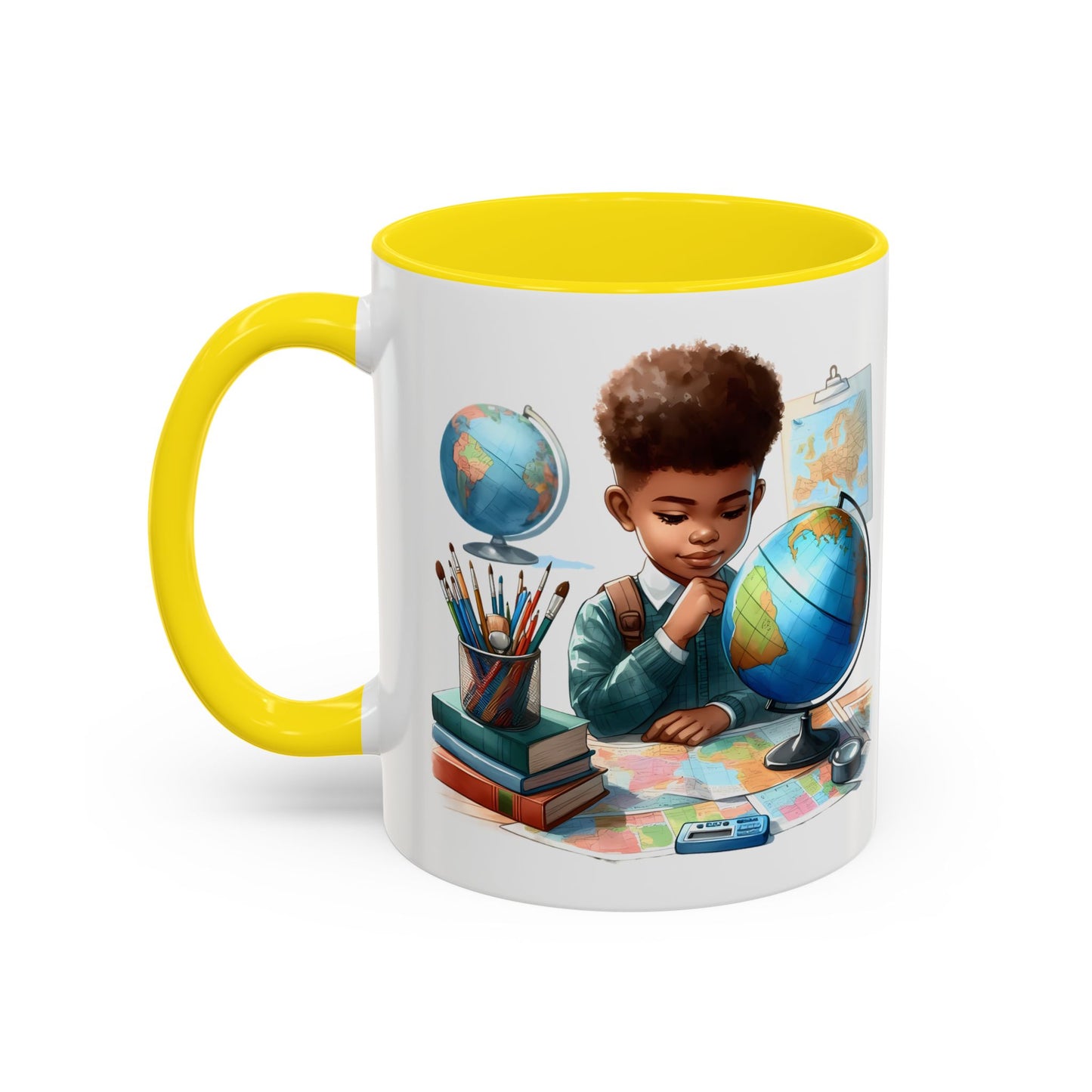 World Explorer Accent Coffee Mug - Perfect for Students, Travel Lovers, Teachers, Back to School, Gift for Kids