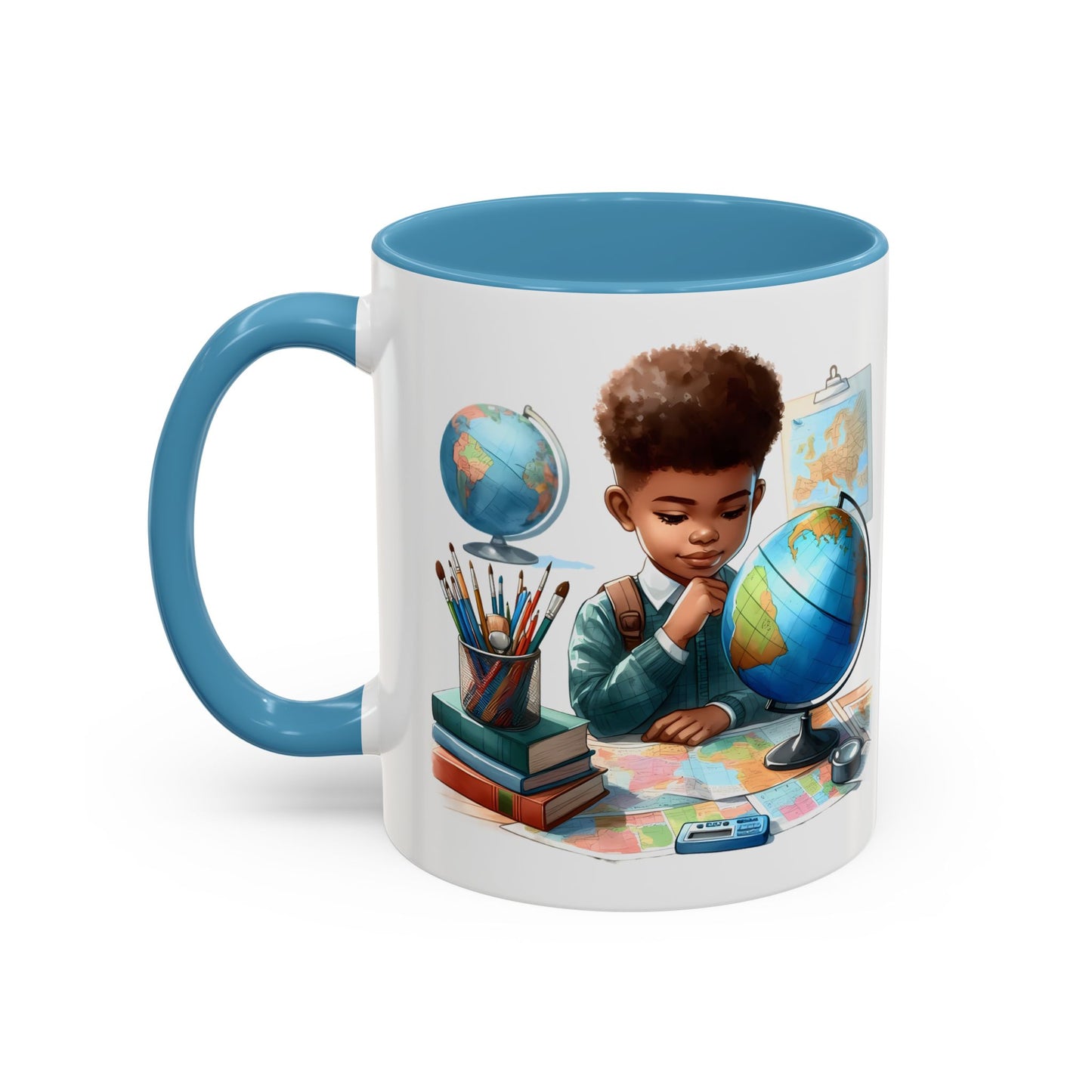 World Explorer Accent Coffee Mug - Perfect for Students, Travel Lovers, Teachers, Back to School, Gift for Kids