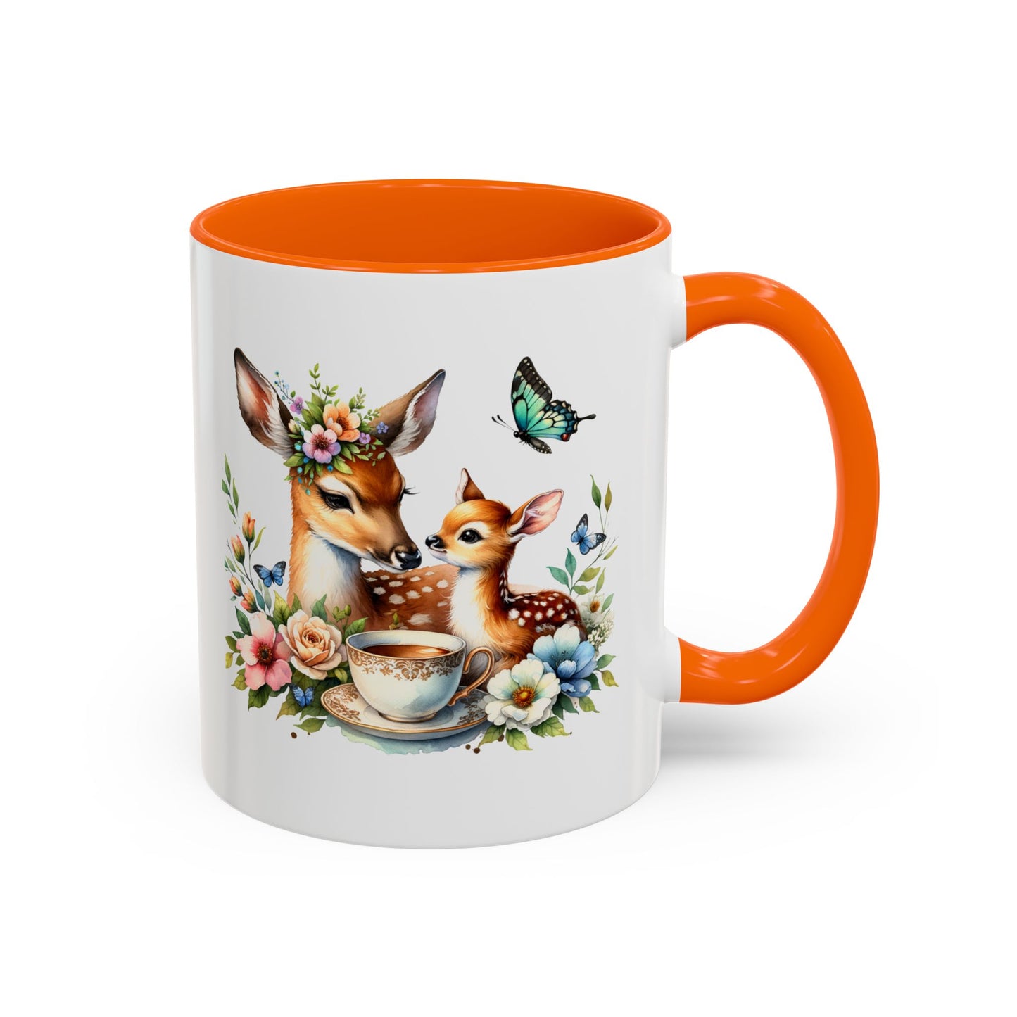 Charming Forest Friends Mug, Gift for Nature Lovers, Cute Coffee Mug, Deer and Floral Design, Mother's Day Present