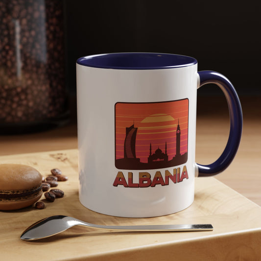 Albania Sunrise Accent Coffee Mug | Retro Travel Mug | Gift for Coffee Lovers | Unique Home Decor | Custom Souvenir for Albania Enthusiasts