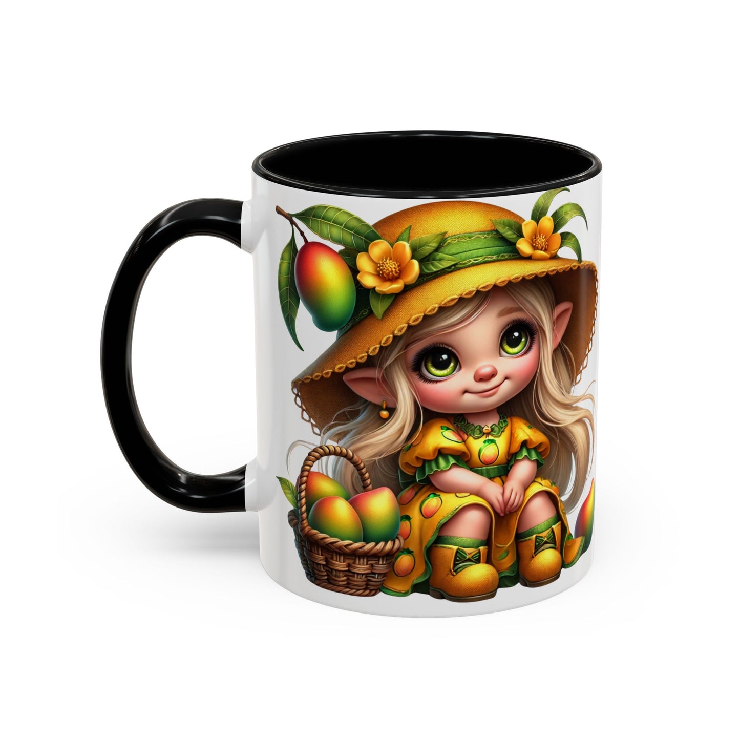 Whimsical Mango Fairy Coffee Mug - Cute Illustrative Design for Fruit Lovers