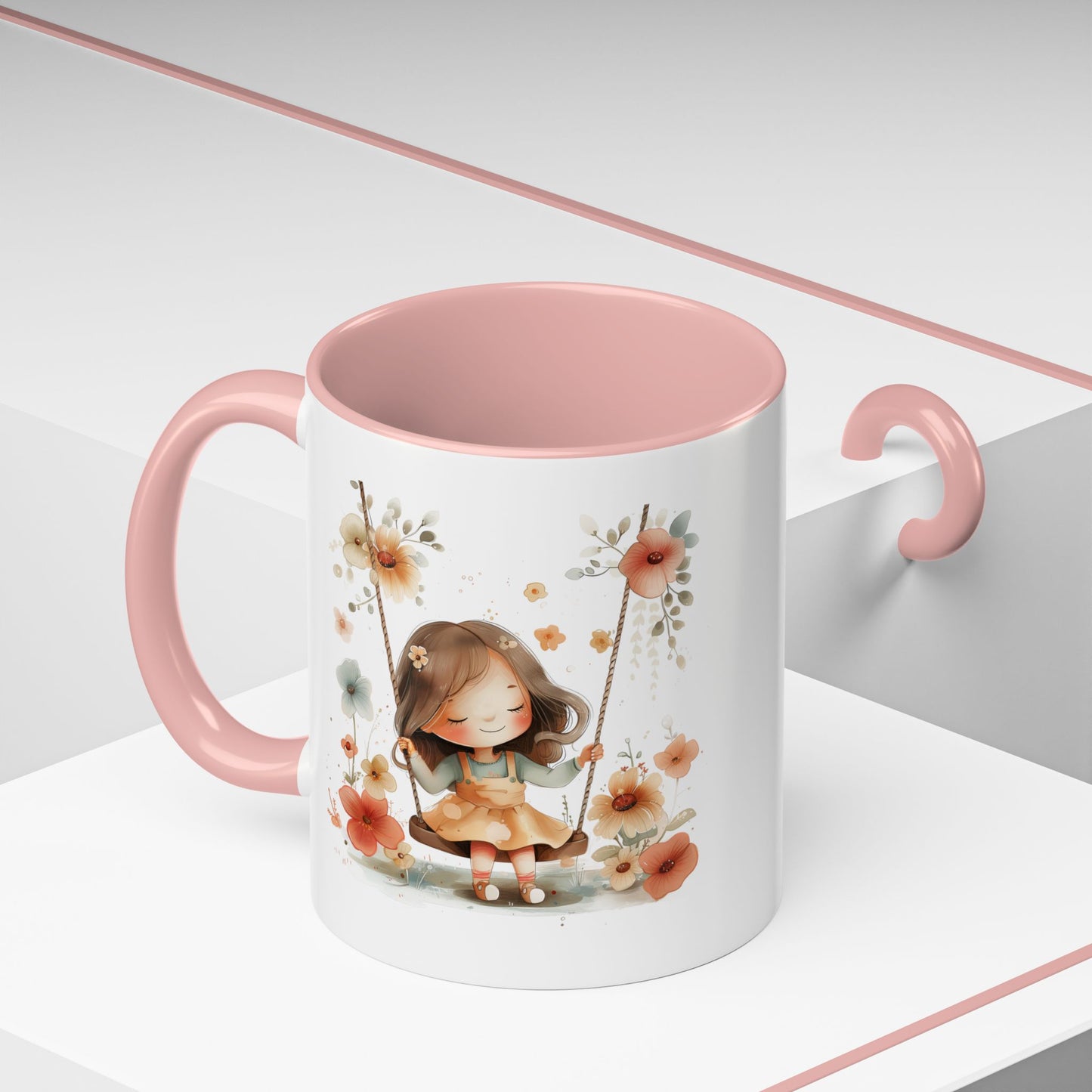 Floral Swing Coffee Mug - Whimsical Flower Design, Cute Gift for Tea Lovers, Boho Kitchen Decor, Birthday, Mother's Day