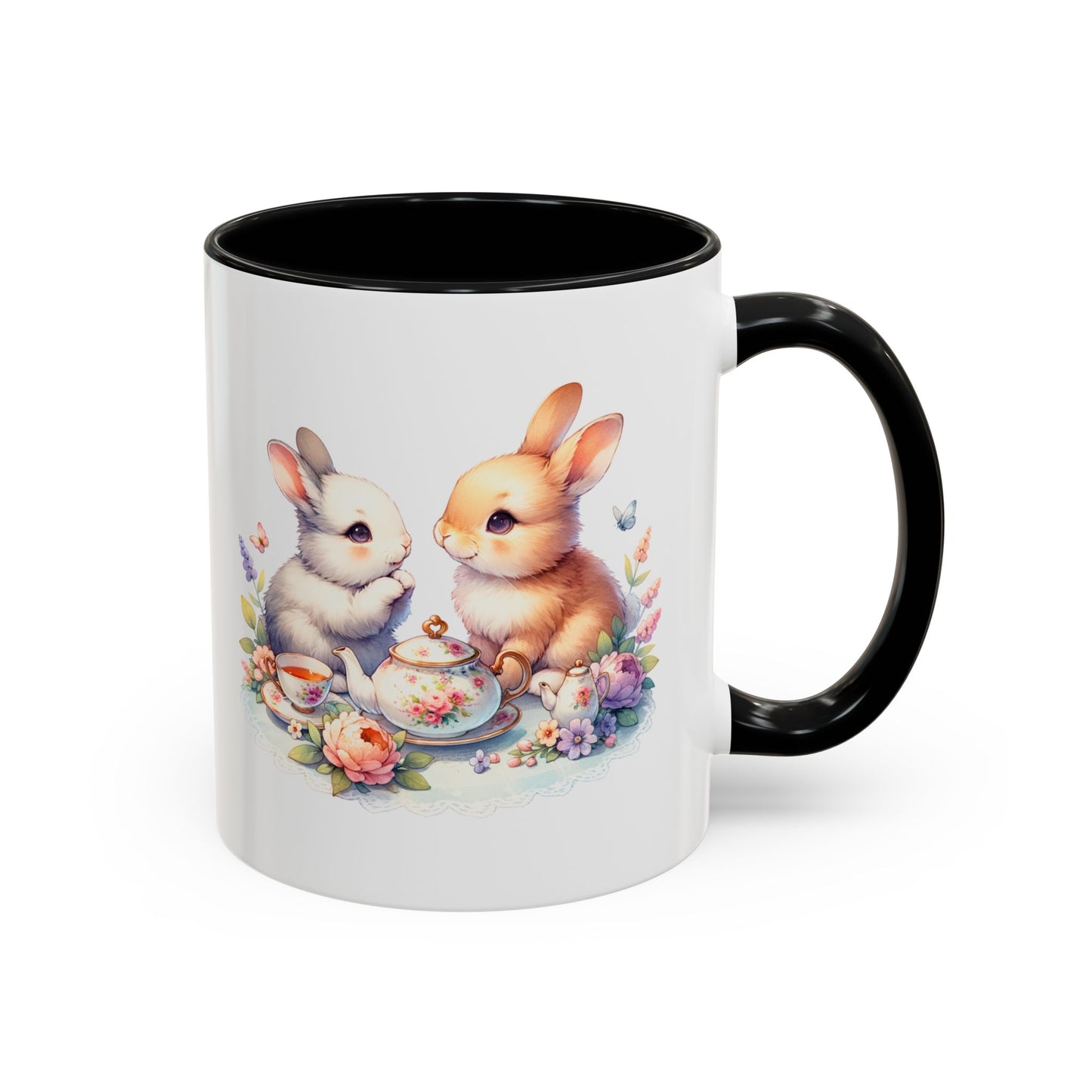 Whimsical Bunny Coffee Mug, Cute Bunny Mug for Spring, Easter Gift, Floral Rabbit Mug, Fun Coffee Cup