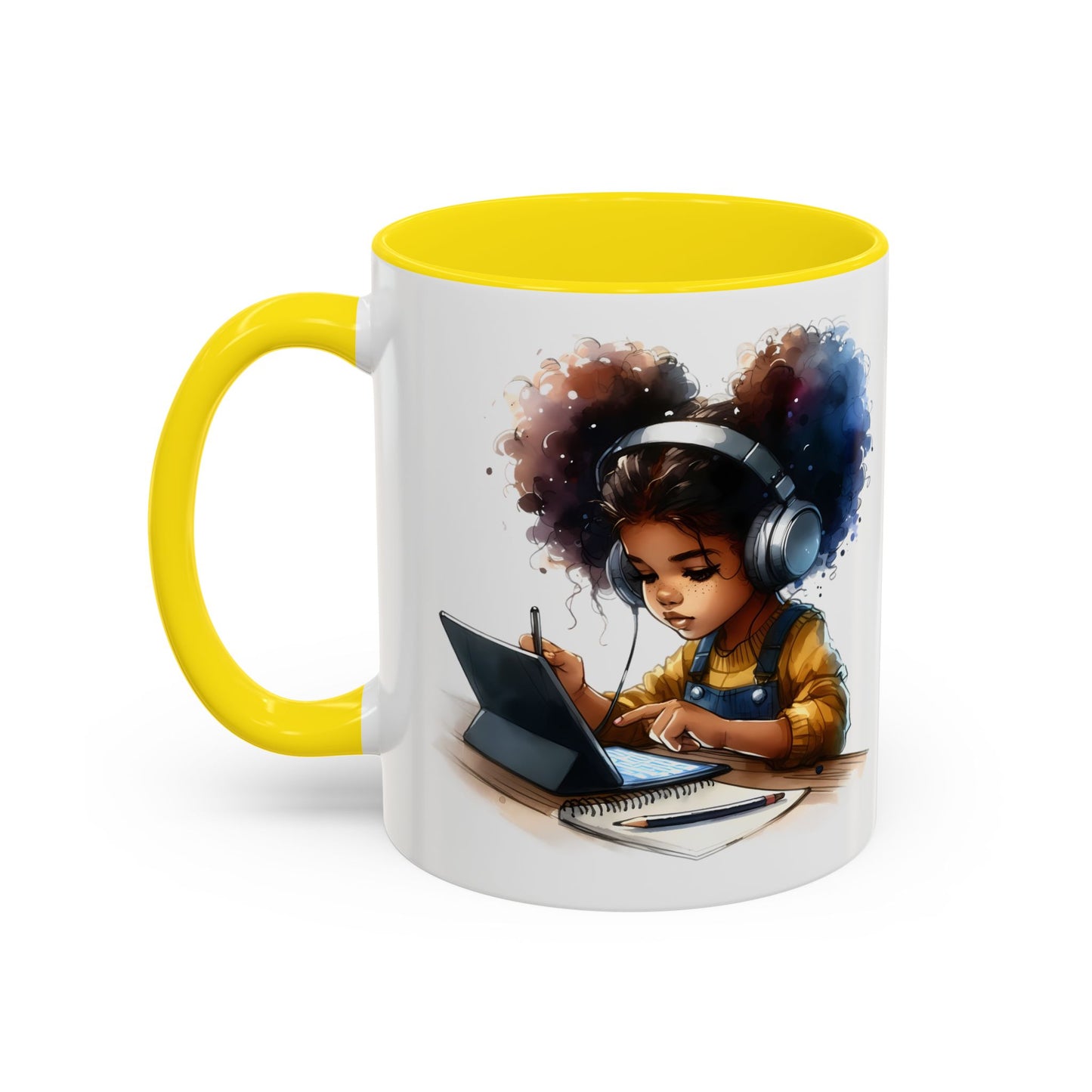 Vibrant Kid's Study Mug, Art Inspired Coffee Cup, Black Handle Tea Mug, Creative Gift for Students, Birthday Present