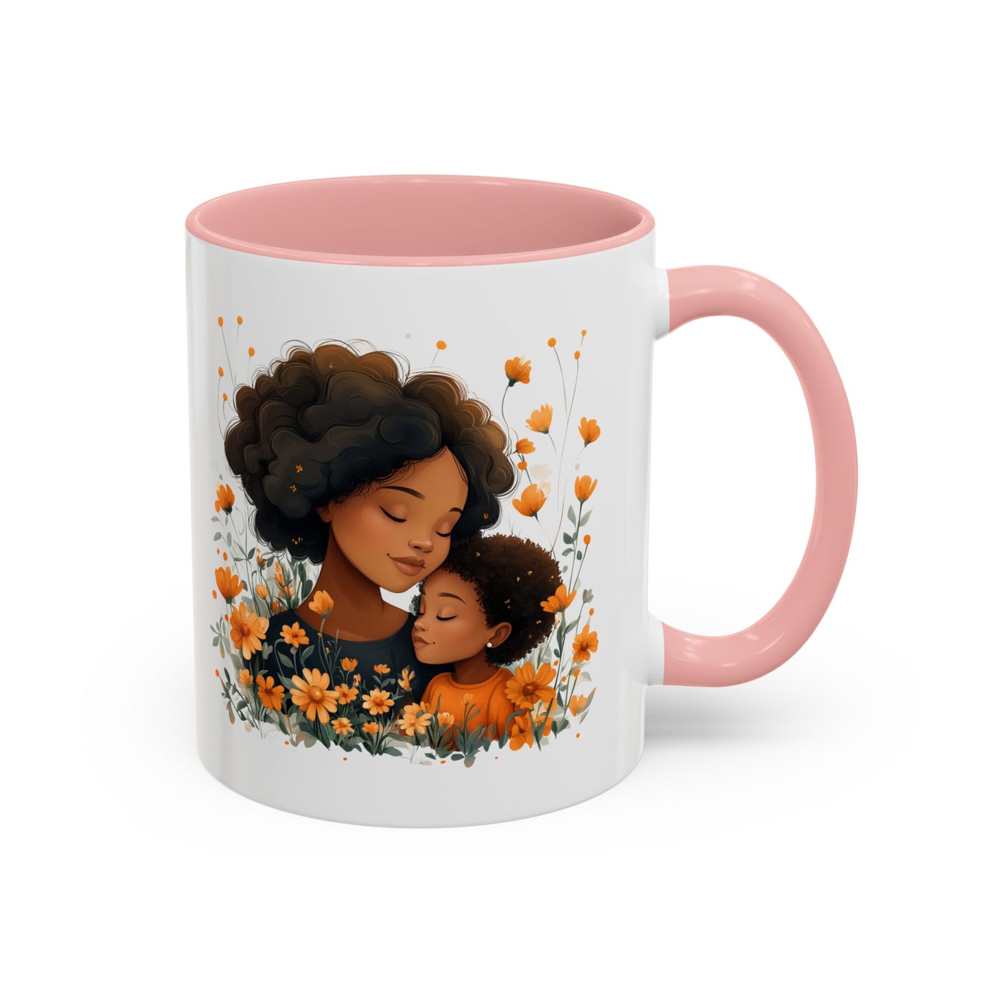 Mom & Child Floral Accent Coffee Mug, Cute Gift for Mother's Day, Spring Decoration, Warm Keepsake, Floral Artwork Mug