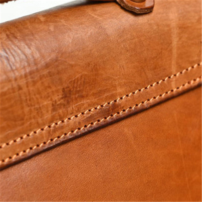 Vintage Handmade Top Layer Vegetable Tanned Cowhide Messenger Bag