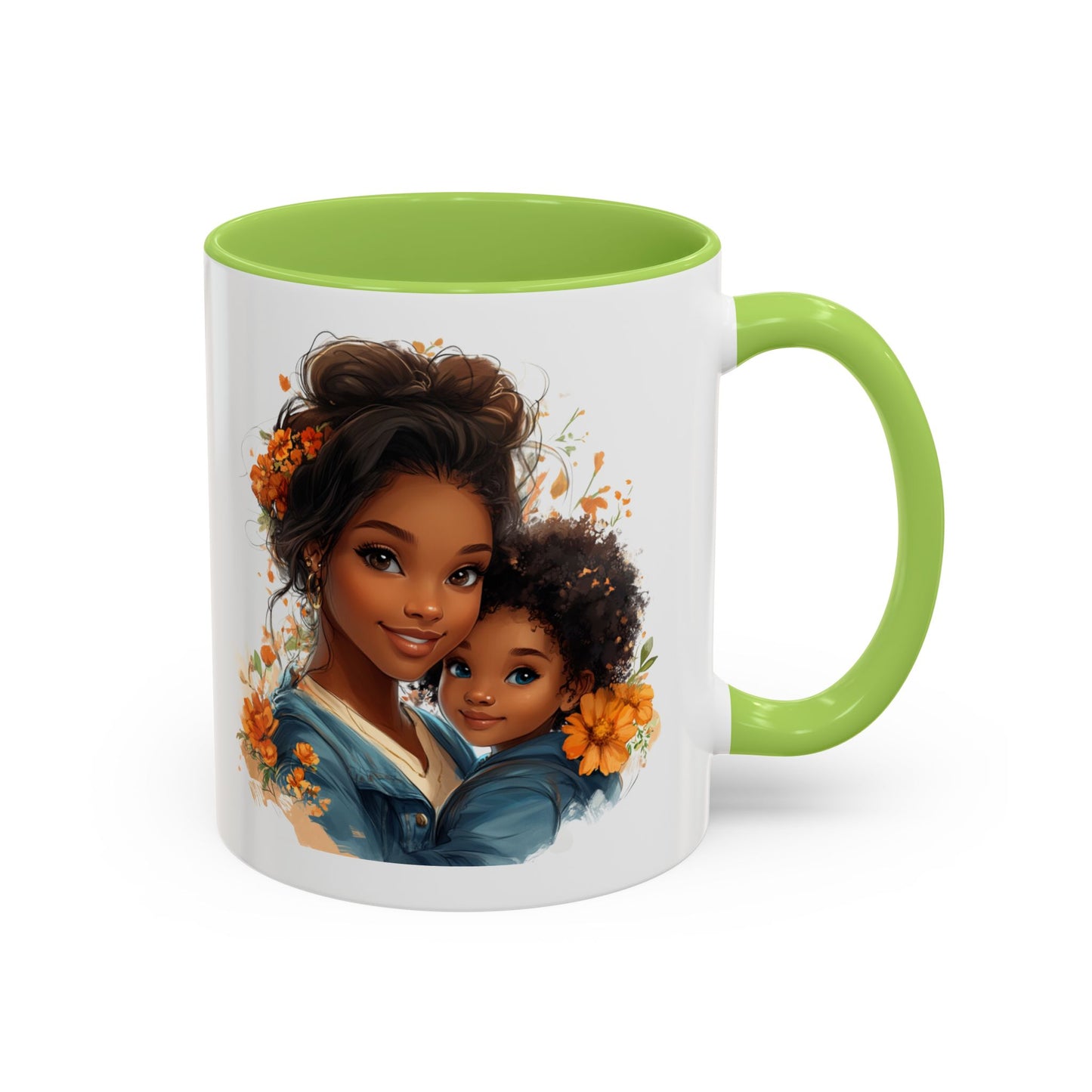 Embrace Love Accent Coffee Mug, Floral Mug, Motherhood Gift, Family Bonding, Personalized Drinkware