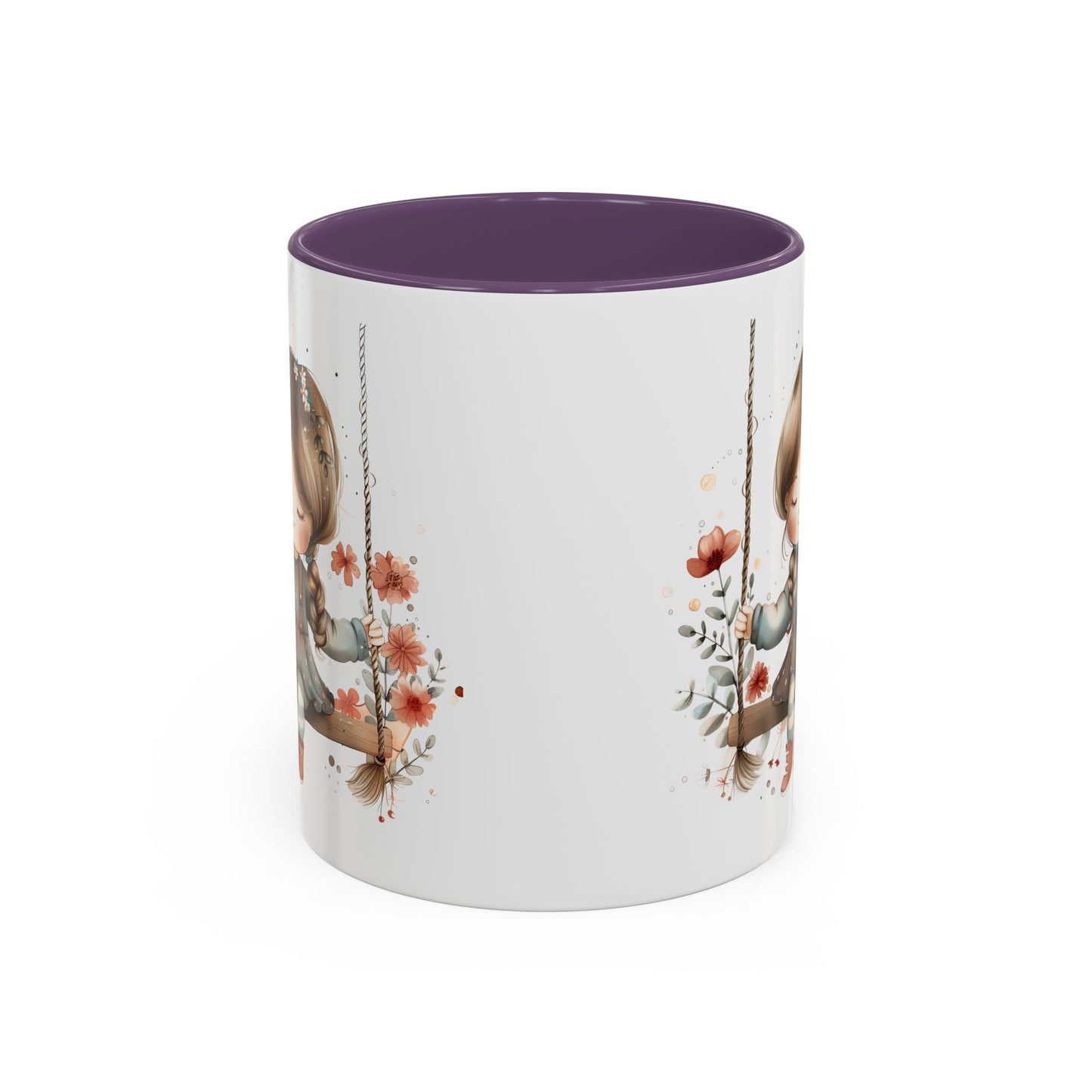 Whimsical Swinging Girl Coffee Mug - Cute Gift for Coffee Lovers, Home Decor, Spring Vibes, Floral Design, Girly Kitchen Accessory