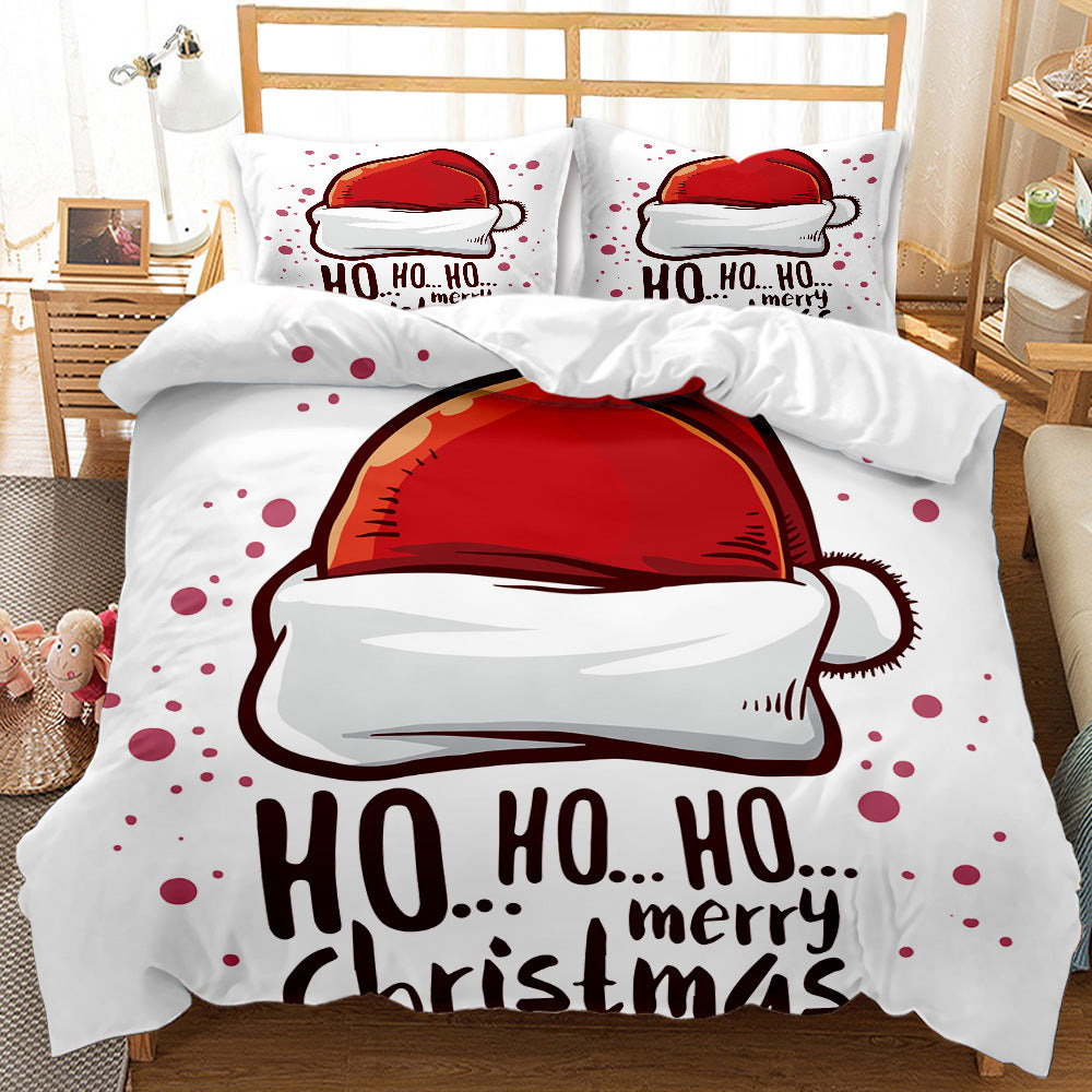 Red Christmas 3D Digital Print Ground Bedding Three-piece Set