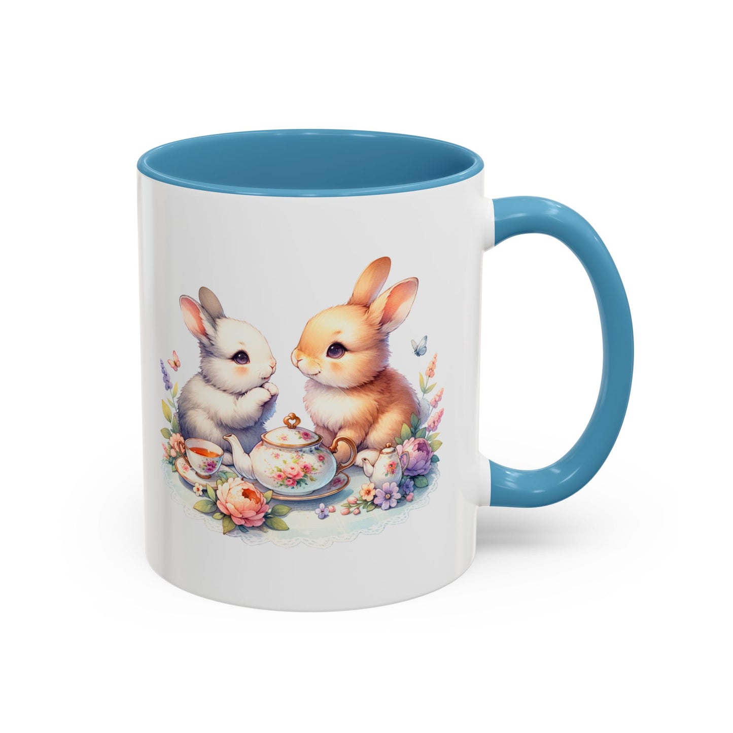 Whimsical Bunny Coffee Mug, Cute Bunny Mug for Spring, Easter Gift, Floral Rabbit Mug, Fun Coffee Cup