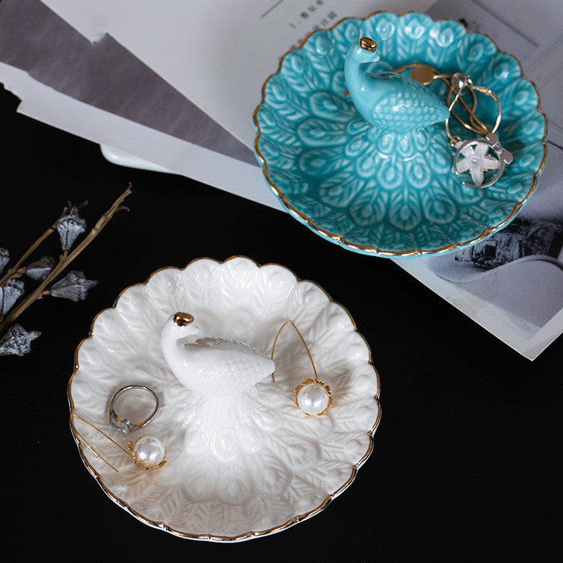 Ceramic Peacock Ring Jewelry Plate Earring Display Stand